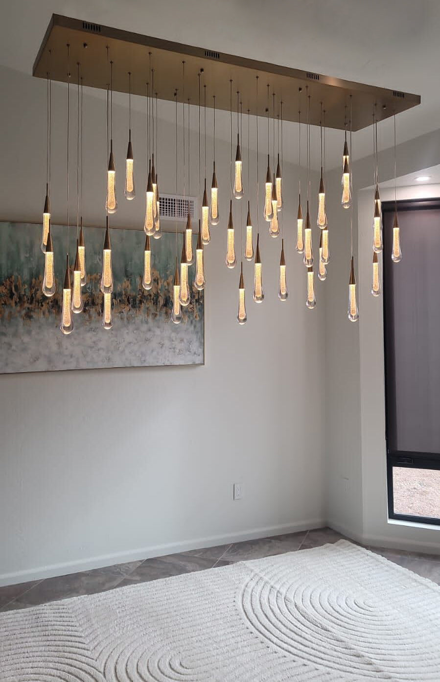 70'' Linear Chandelier Modern Glass Teardop Dining Room Chandelier in Brass-Briglighting