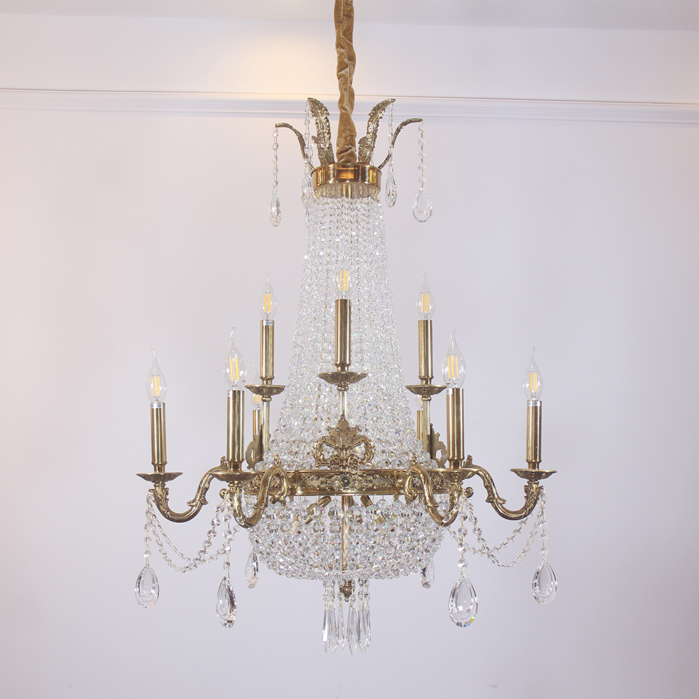 28X35 Inch 12 Lights French Empire Brass and Crystal Chandelier-Briglighting