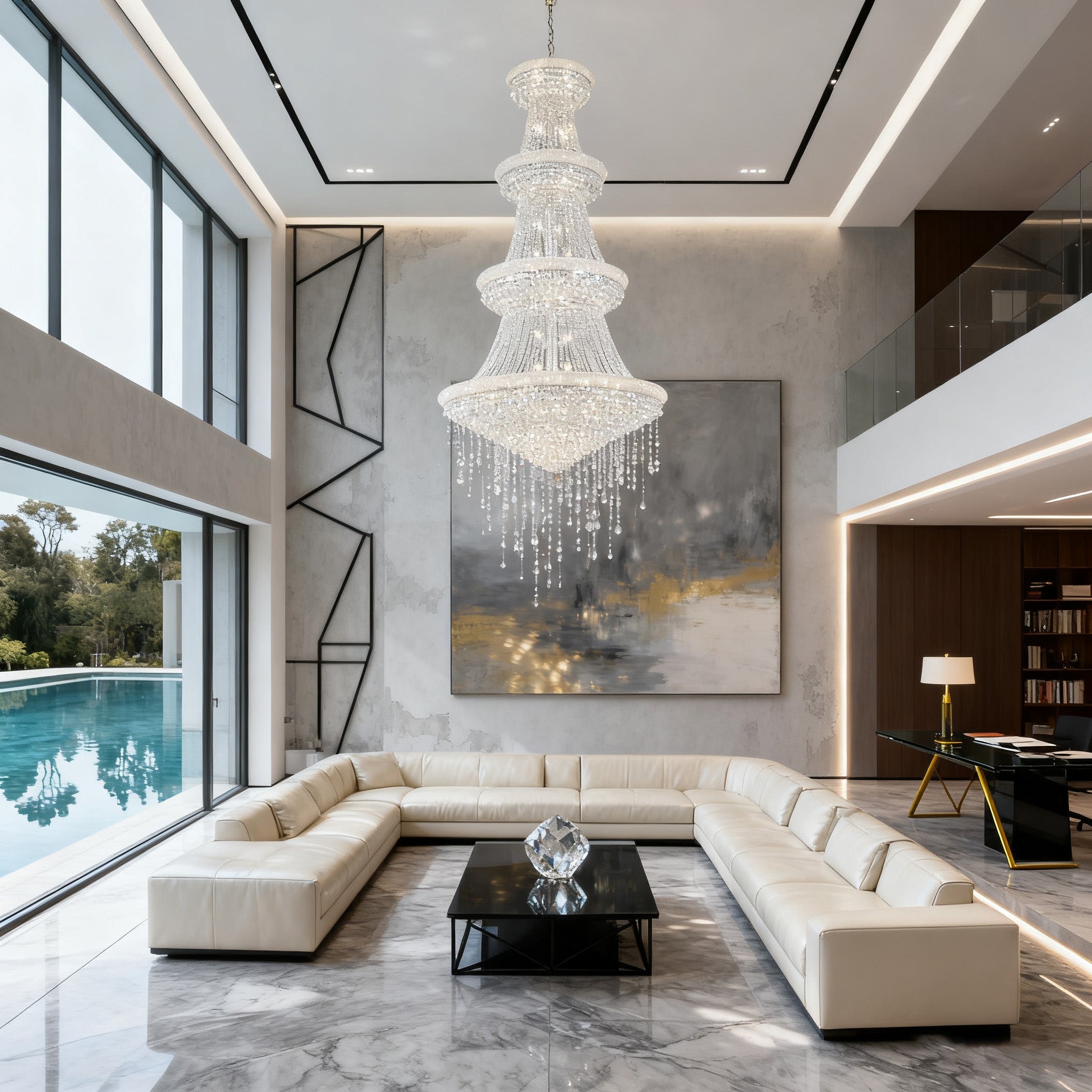 48X86 Inch 42 Lights French Empire Chrome K9 Crystal Chandelier for High Ceilings-Briglighting