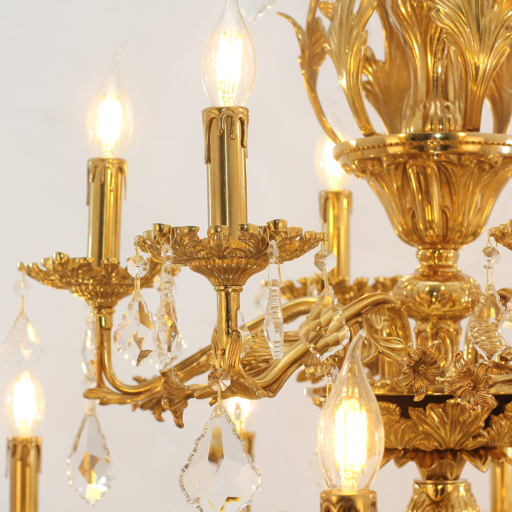 51X68 Inch 30 Lights Tiered Brass and Crystal Chandelier for Foyer-Briglighting