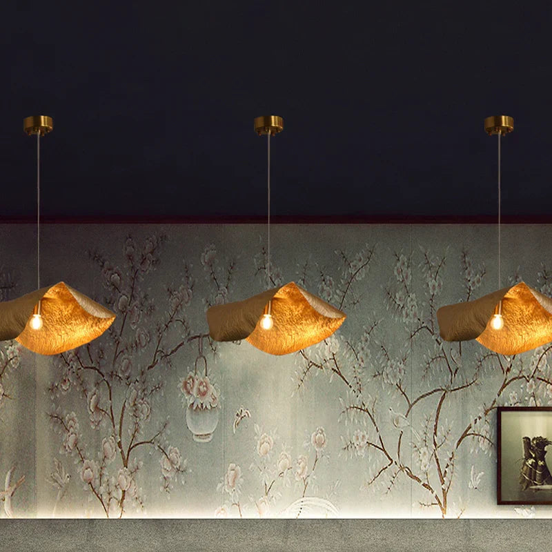 Postmodern Withered Leaf Parlor Pendant Lighting Fixture in Brass-Briglighting