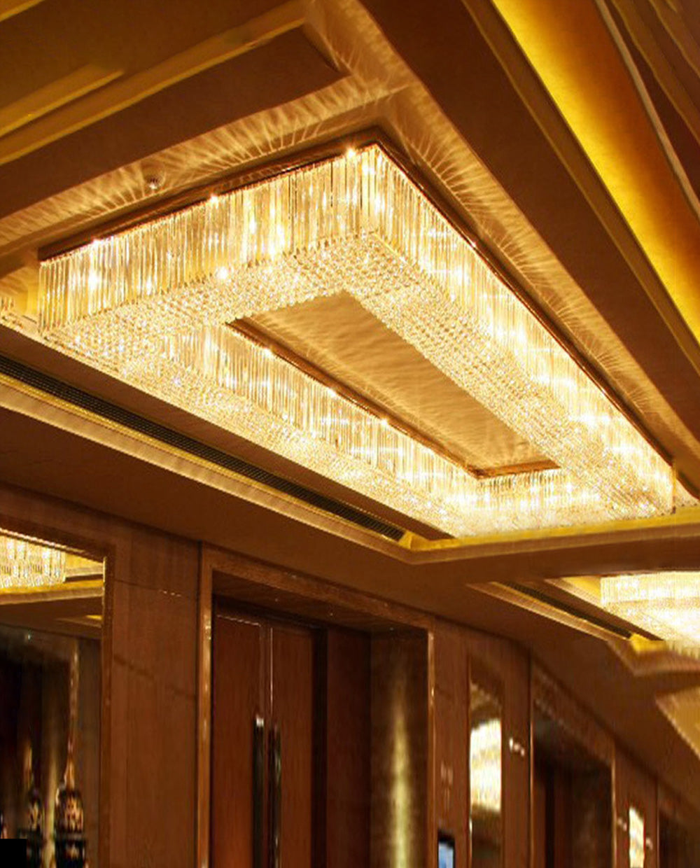 39X118 Inch Extra Large Rectangle Flush Mounted Gold Crystal Chandelier Lighting-Briglighting