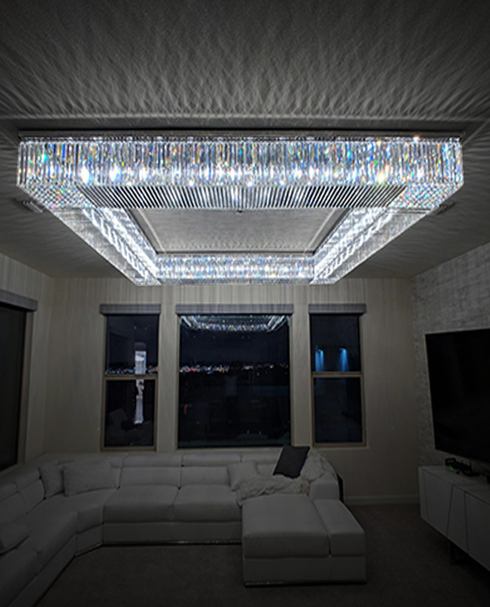 72 Inch Big Square Flush Mounted Chrome Crystal Chandelier for Living Room-吊灯-Briglighting