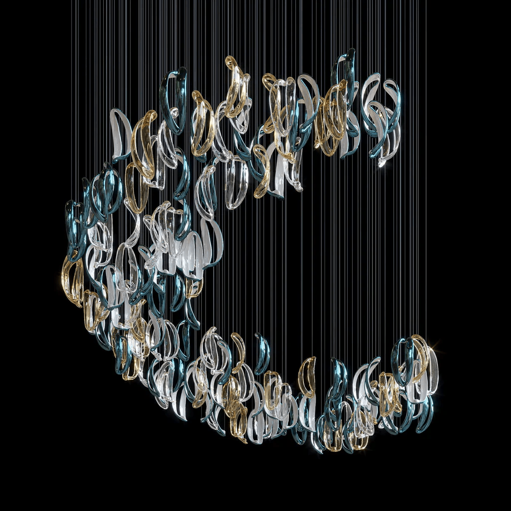Designer Aqua Ripple Glass Art Customize Chandelier-Chandelier-Briglighting