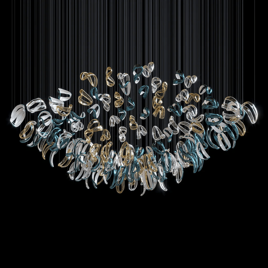 Designer Aqua Ripple Glass Art Customize Chandelier-Chandelier-Briglighting