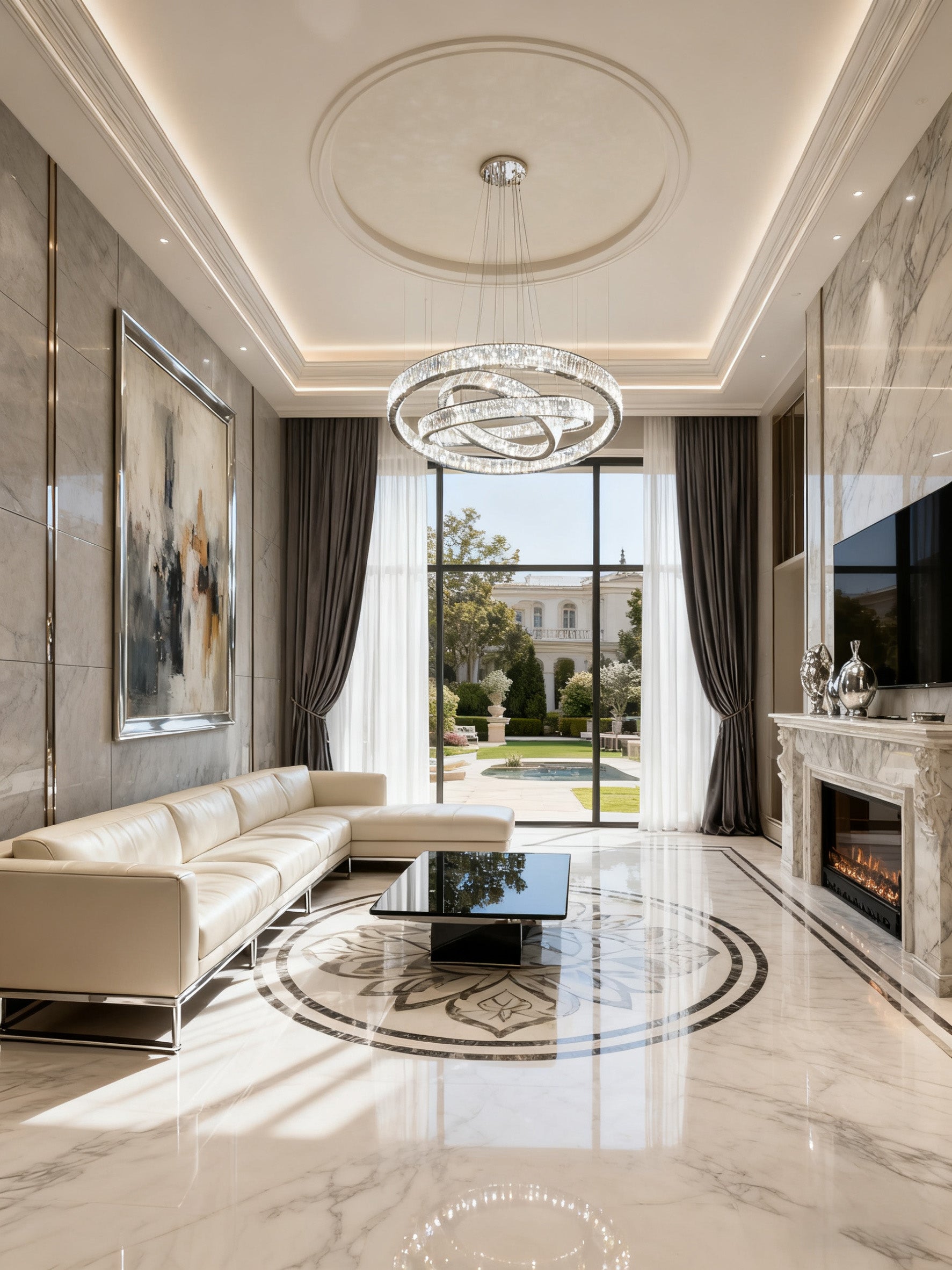 Custom Made 59'' Three Crystal Ring LED Chandelier Large Modern Chandelier for Hotel Lobby-Briglighting