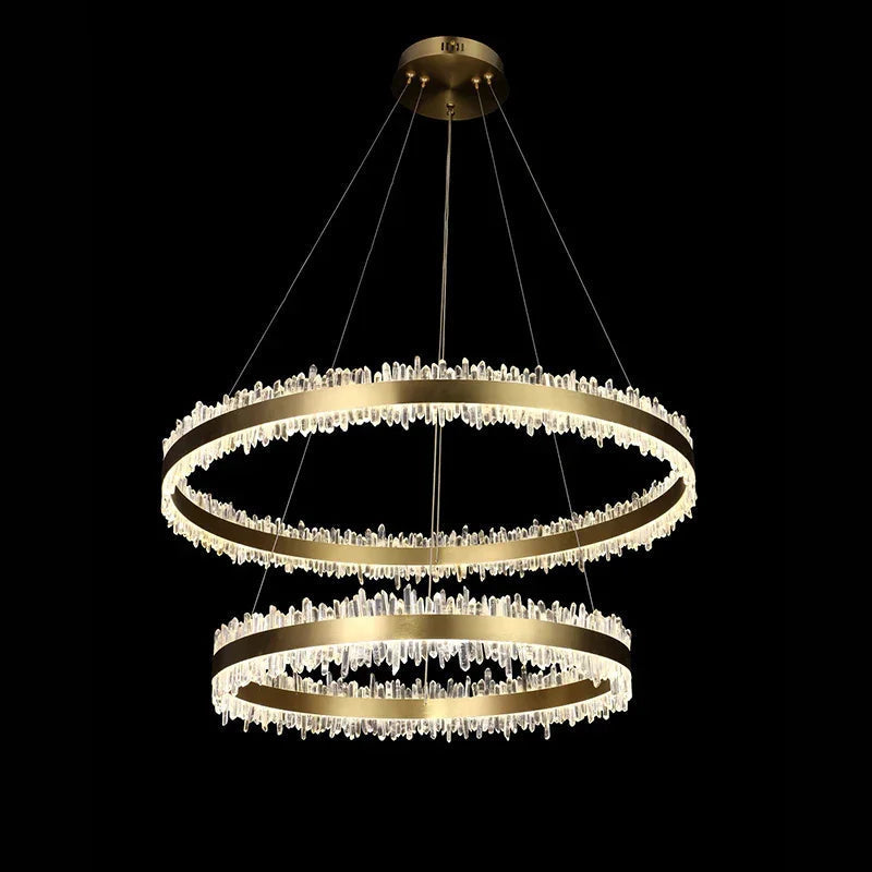 Double Round Rings Quartz Crystal Chandelier Hanging Modern Chandelier for Living Room-Briglighting