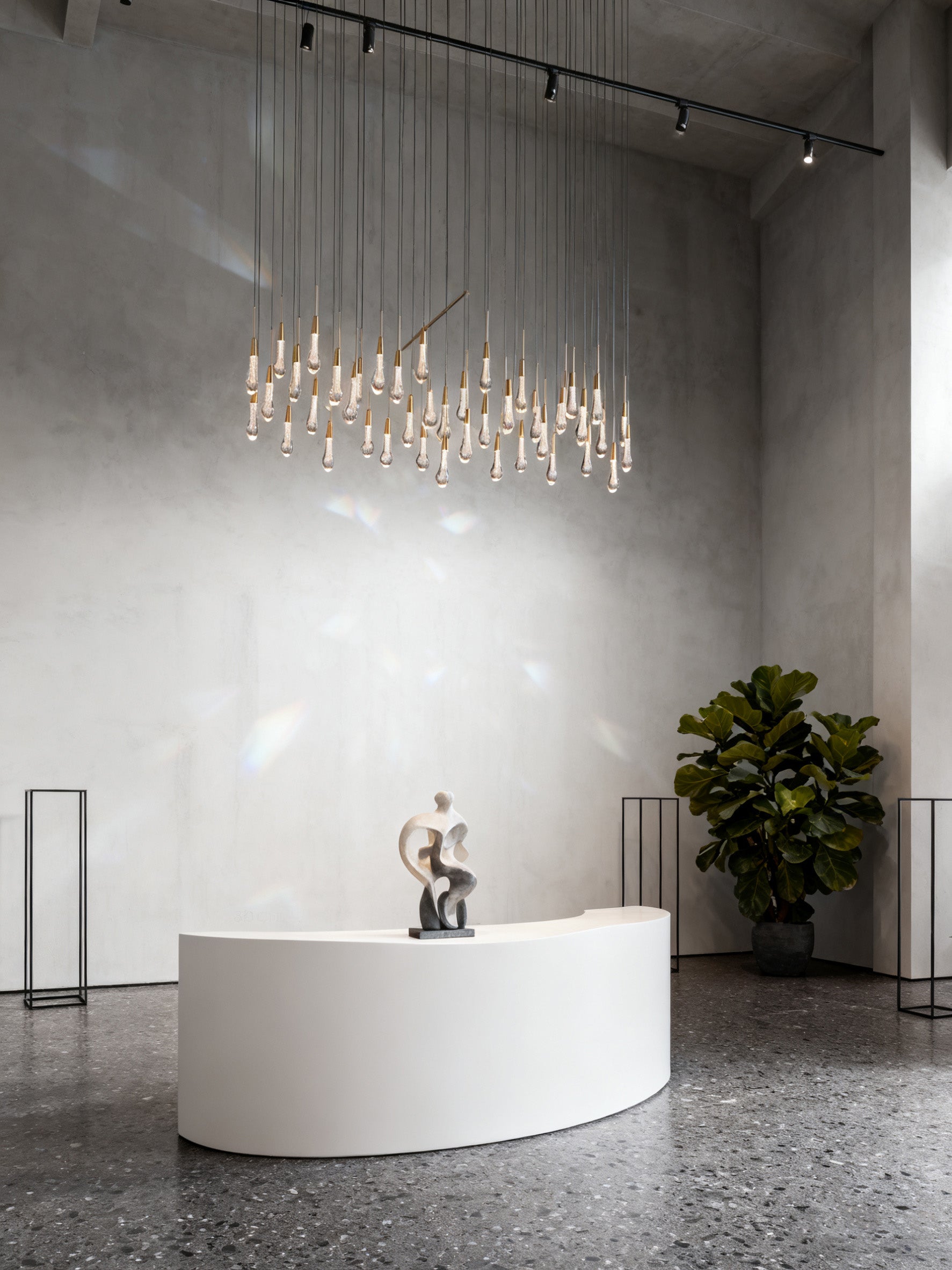 70'' Linear Chandelier Modern Glass Teardop Dining Room Chandelier in Brass-Briglighting