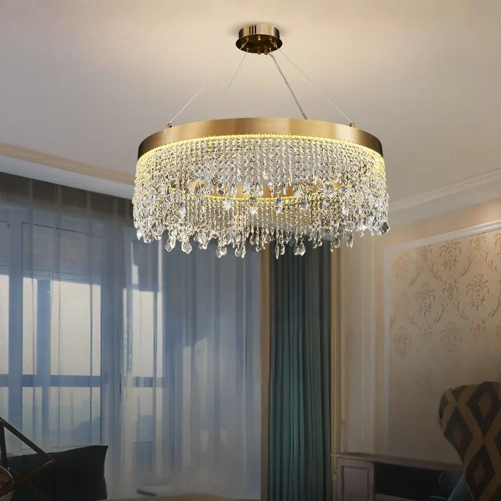 Zara Gold Crystal Chandelier for Living Room & Dining Room-Crystal Chandelier-Briglighting