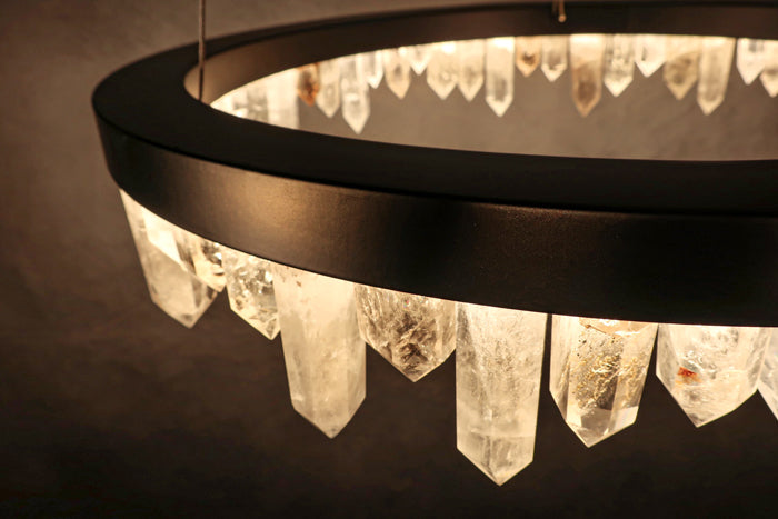 Designer 36 Inch Round Modern Chandelier Brass & Clear Geode Quartz Crystal Hanging Light-Chandelier-Briglighting