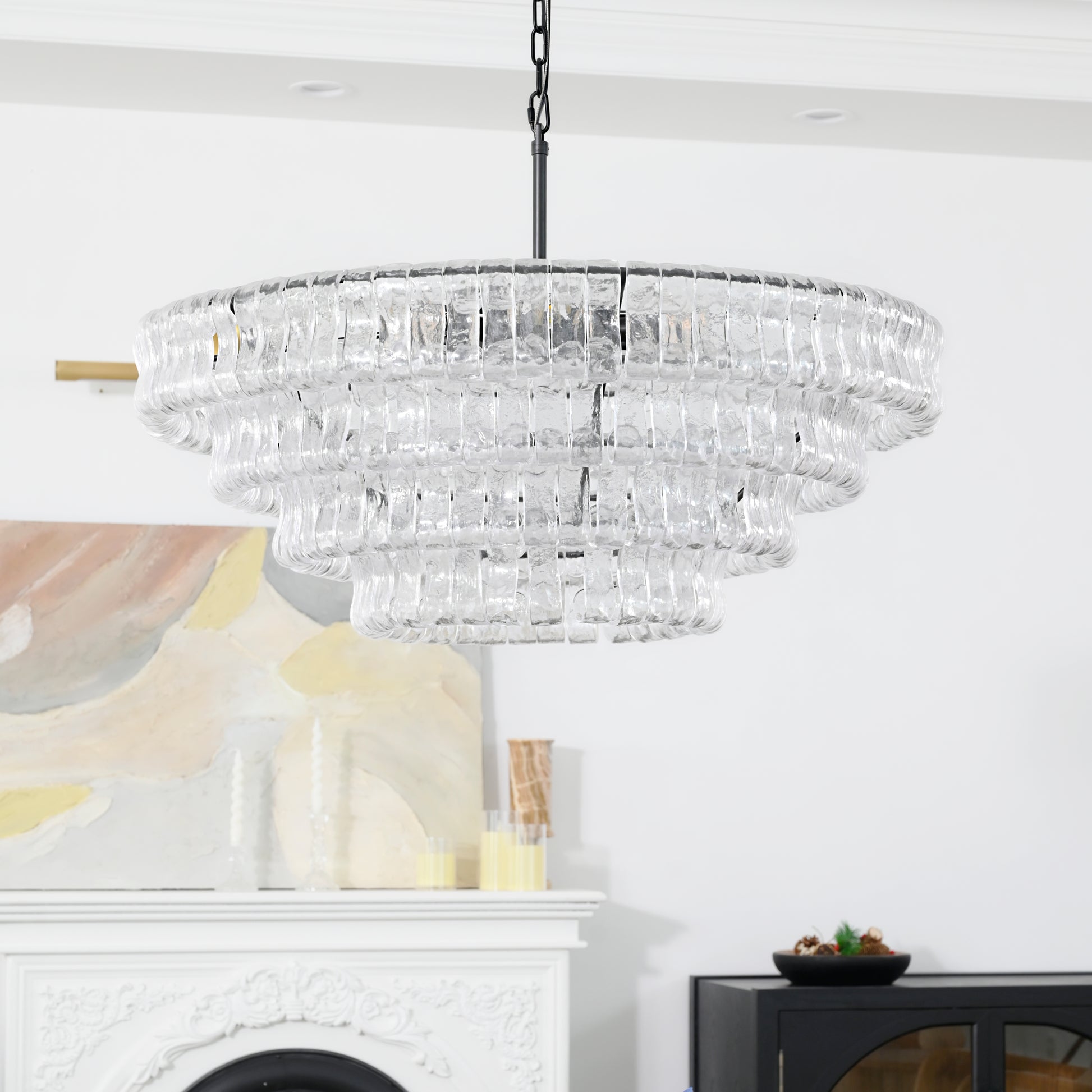 Amor 4-Tier Ghiaccio Glass Round Chandelier 36"
