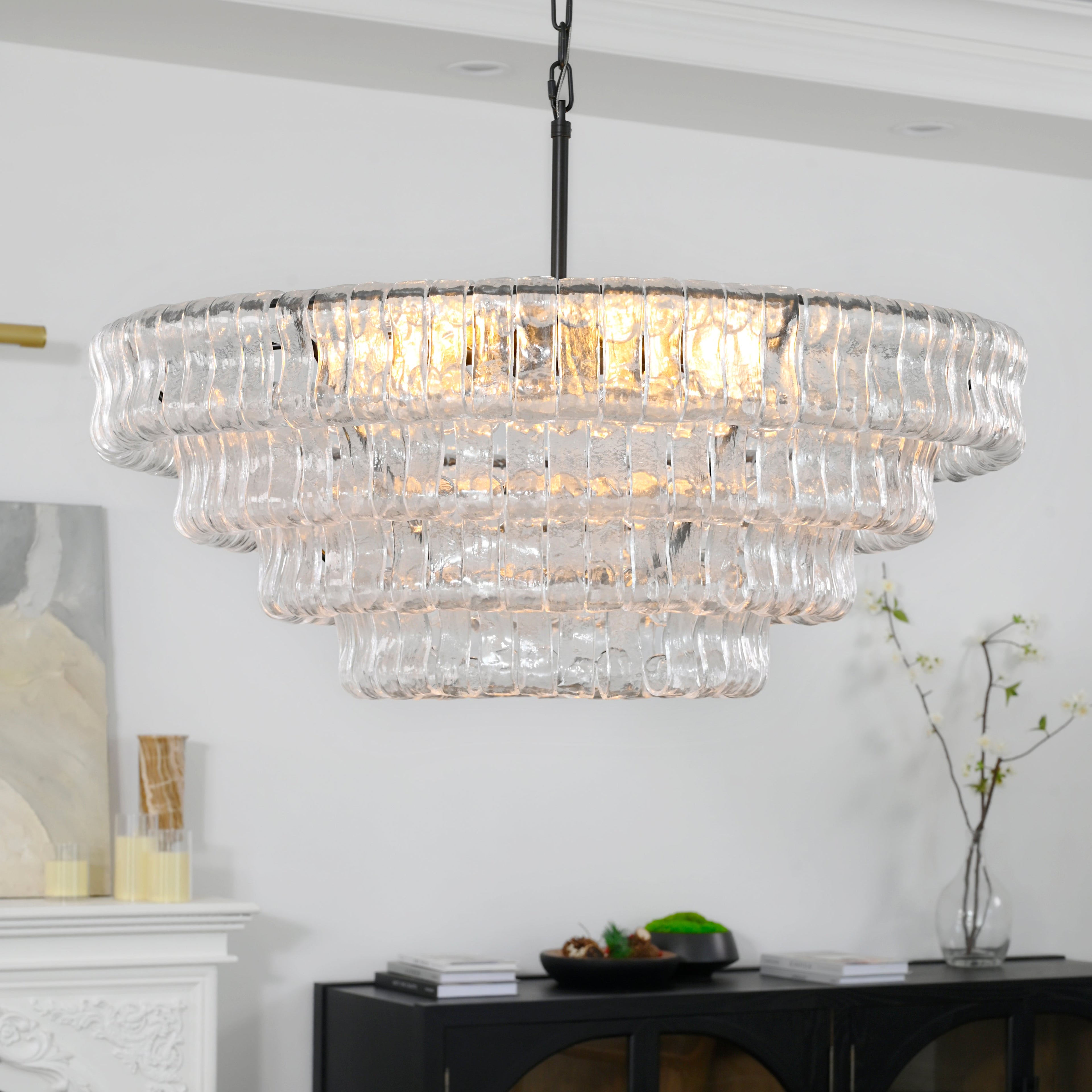 Amor 4-Tier Ghiaccio Glass Round Chandelier 36"