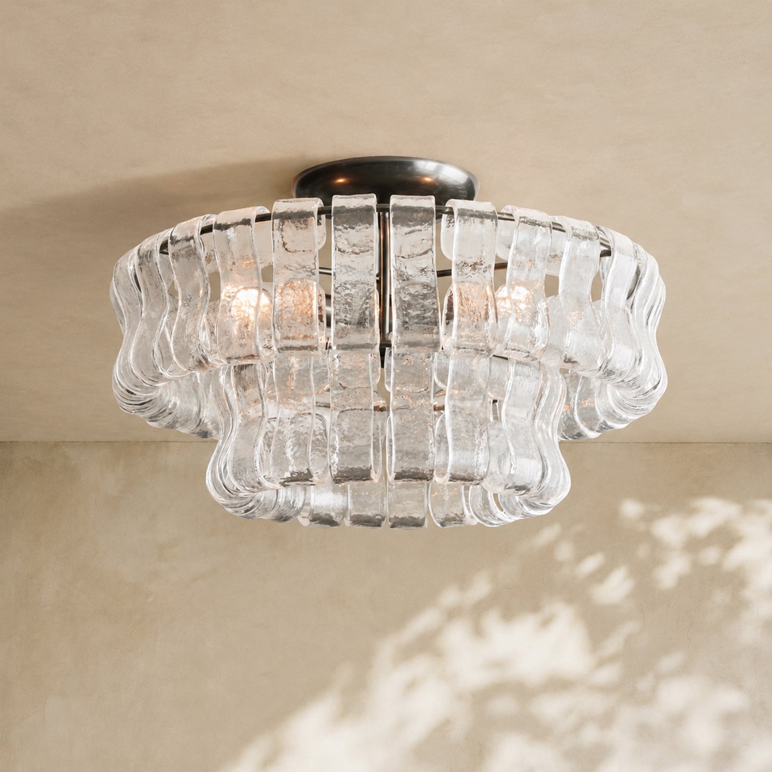 Amor 2-Tier Ghiaccio Glass Round Flushmount 18"