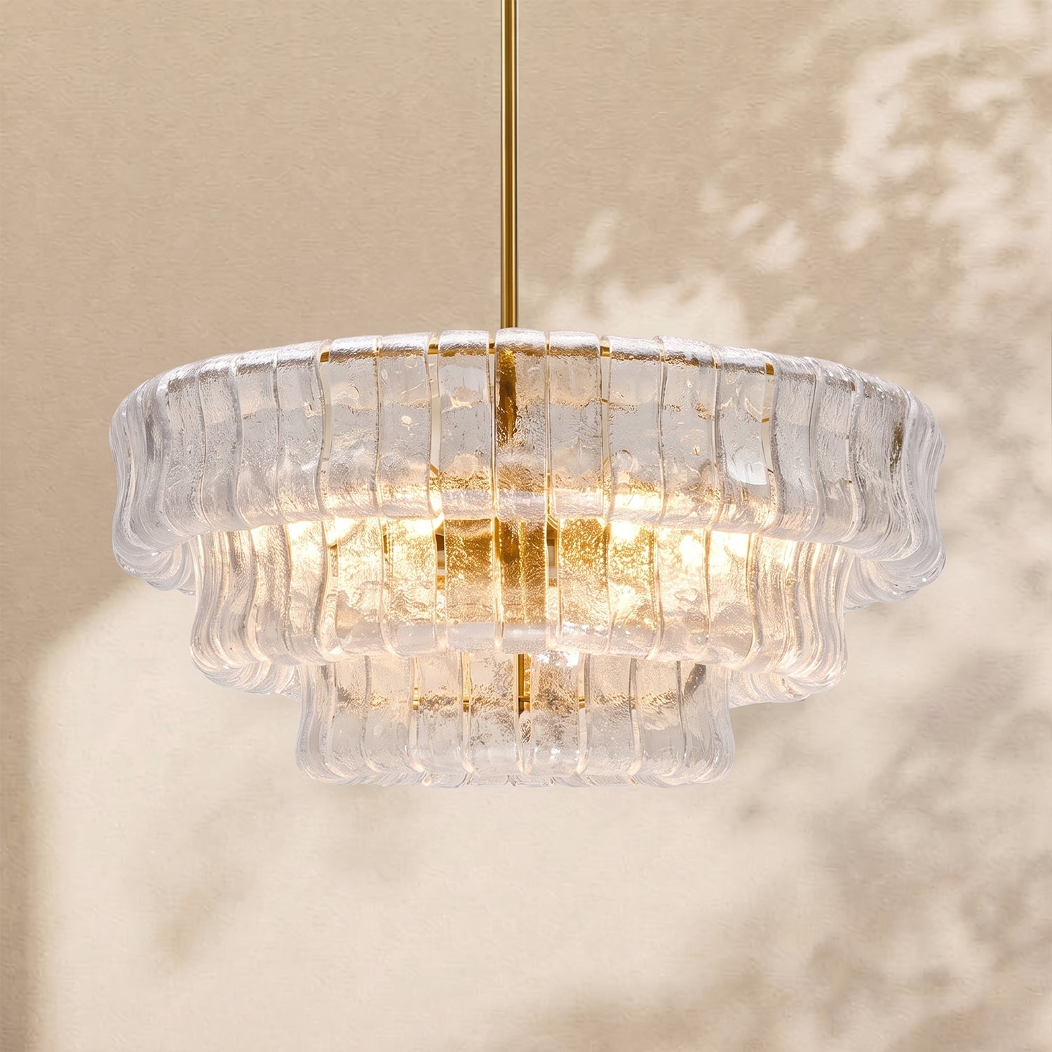 Amor 3-Tier Ghiaccio Glass Round Chandelier 24"