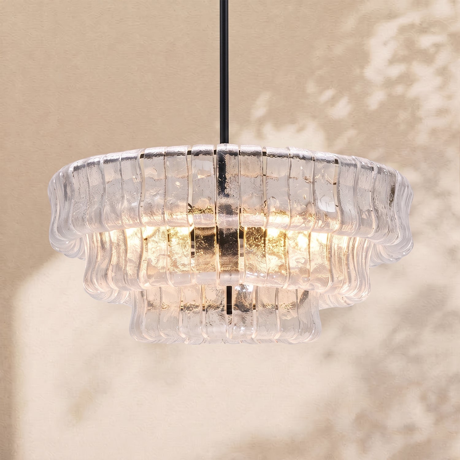 Amor 3-Tier Ghiaccio Glass Round Chandelier 24"