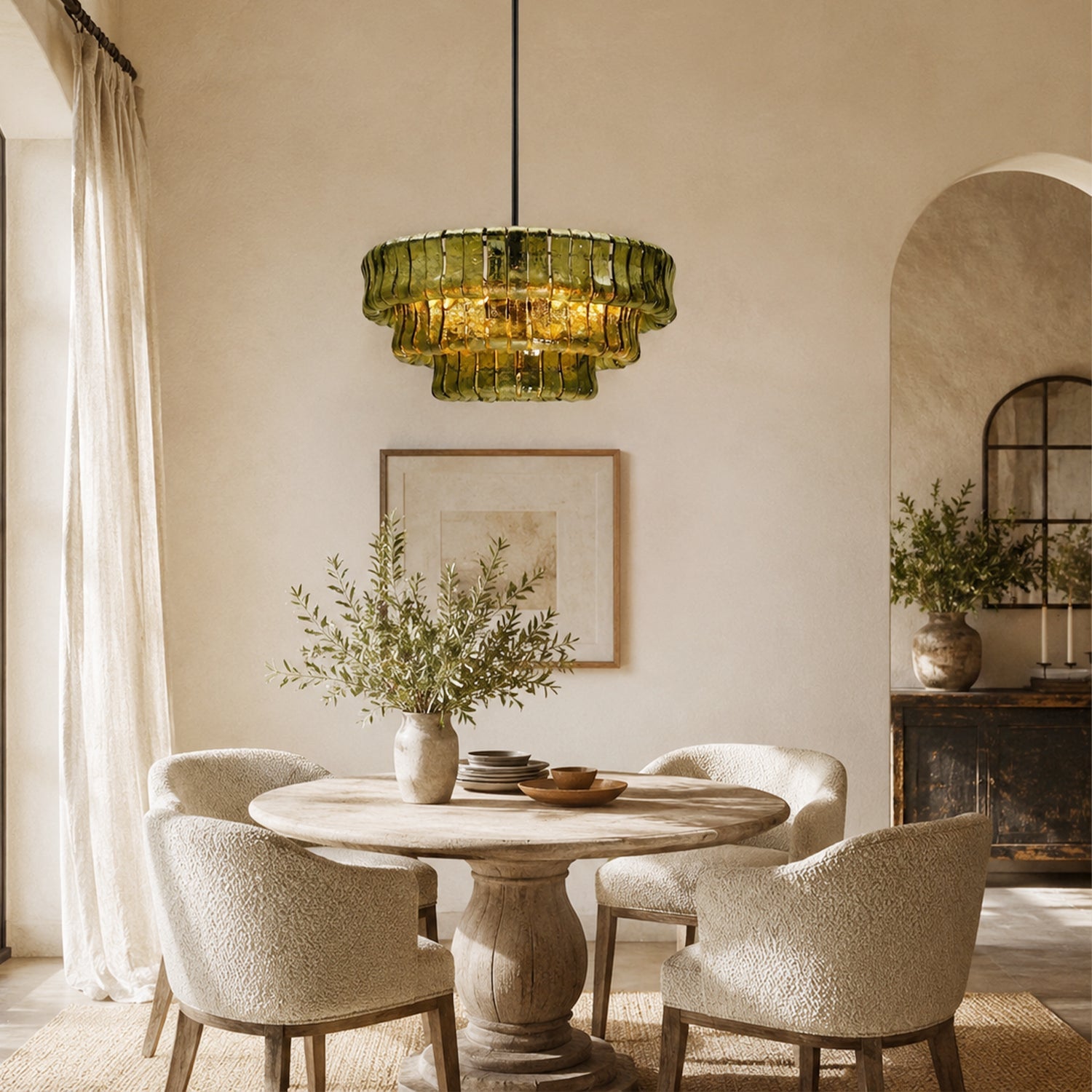 Amor 3-Tier Ghiaccio Glass Round Chandelier 24"