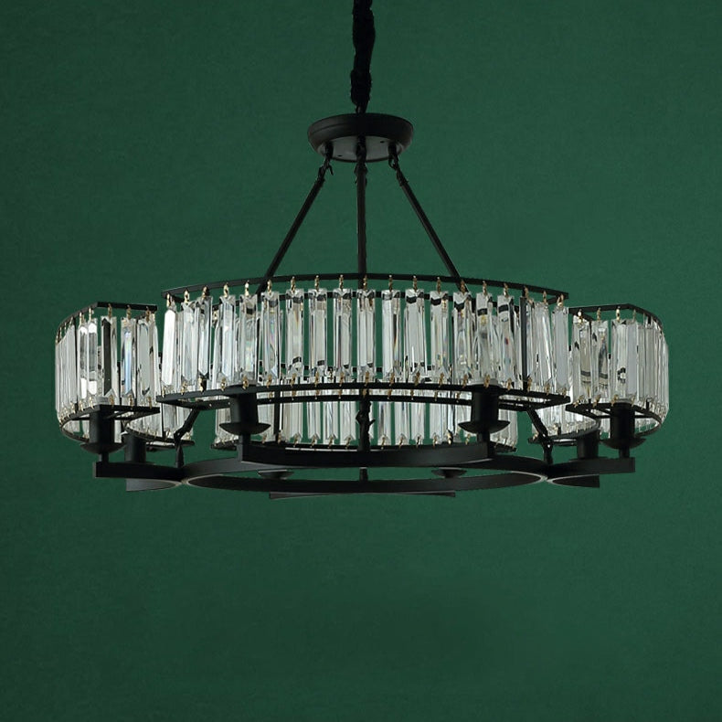 Decorative 6/ 8/ 10/ 12-Light Crystal Ceiling Chandelier Triangular Prism Island Light Fixture Metal Shade for Living Room-Briglighting