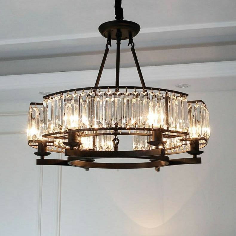 Decorative 6/ 8/ 10/ 12-Light Crystal Ceiling Chandelier Triangular Prism Island Light Fixture Metal Shade for Living Room-Briglighting
