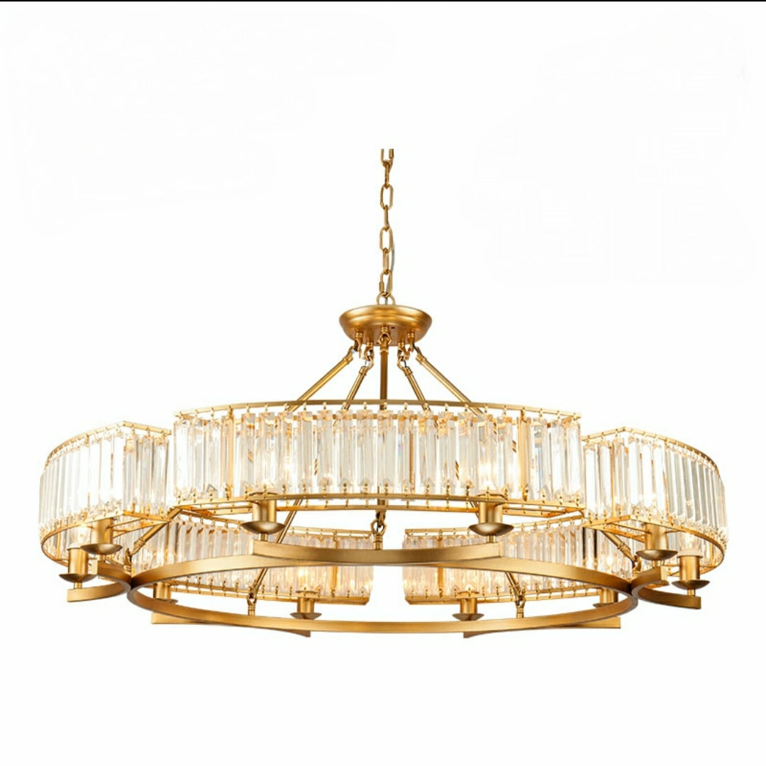 Decorative 6/ 8/ 10/ 12-Light Crystal Ceiling Chandelier Triangular Prism Island Light Fixture Metal Shade for Living Room-Briglighting
