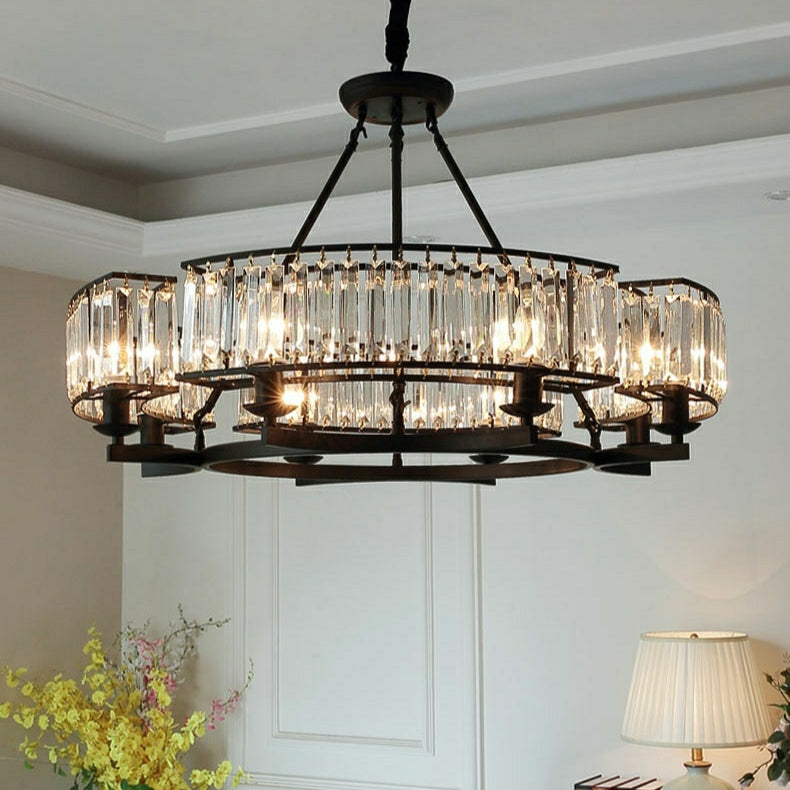 Decorative 6/ 8/ 10/ 12-Light Crystal Ceiling Chandelier Triangular Prism Island Light Fixture Metal Shade for Living Room-Briglighting
