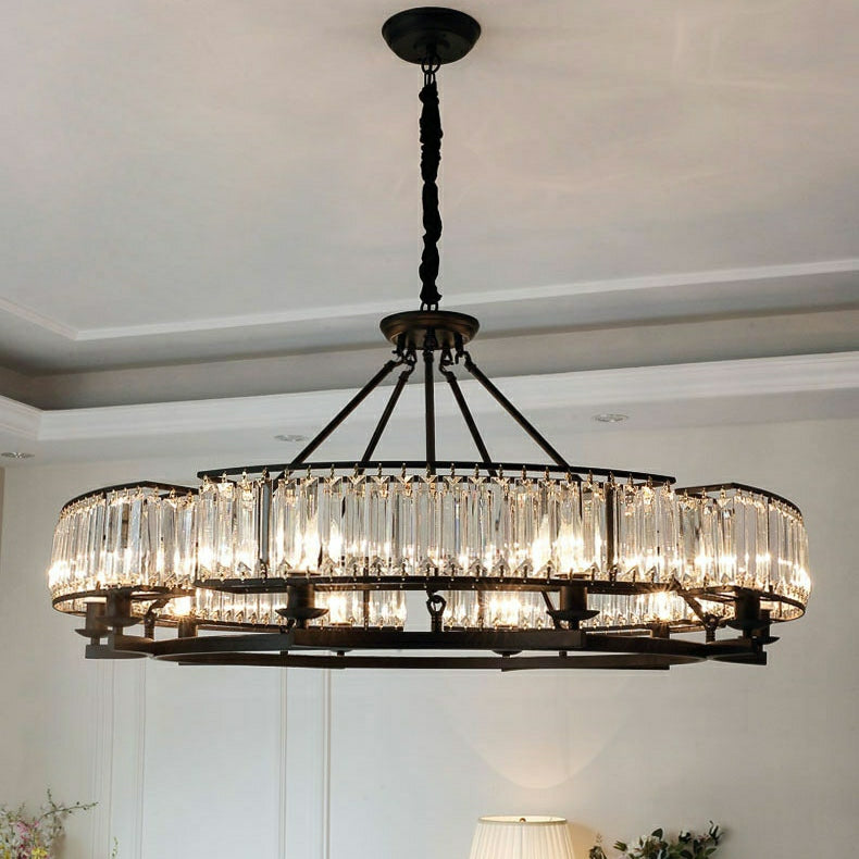 Decorative 6/ 8/ 10/ 12-Light Crystal Ceiling Chandelier Triangular Prism Island Light Fixture Metal Shade for Living Room-Briglighting