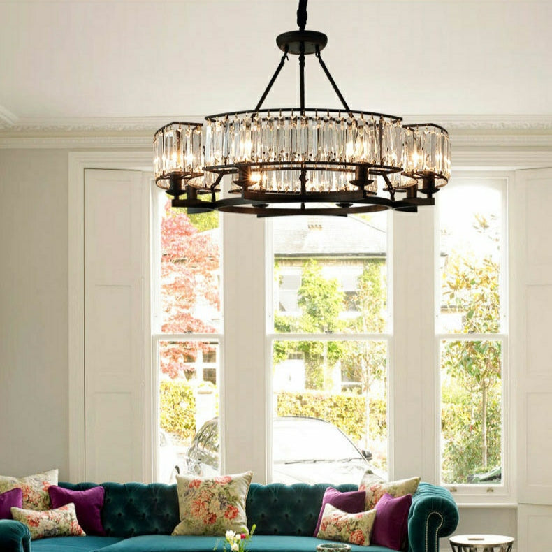 Decorative 6/ 8/ 10/ 12-Light Crystal Ceiling Chandelier Triangular Prism Island Light Fixture Metal Shade for Living Room-Briglighting