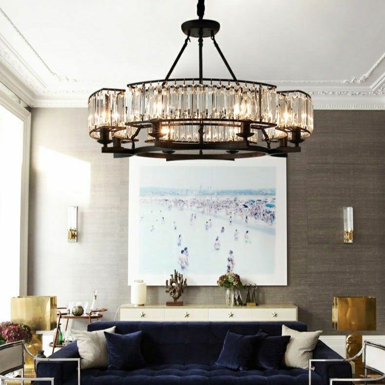 Decorative 6/ 8/ 10/ 12-Light Crystal Ceiling Chandelier Triangular Prism Island Light Fixture Metal Shade for Living Room-Briglighting