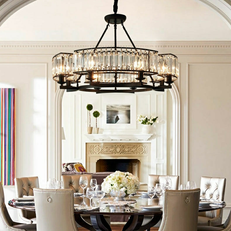 Decorative 6/ 8/ 10/ 12-Light Crystal Ceiling Chandelier Triangular Prism Island Light Fixture Metal Shade for Living Room-Briglighting