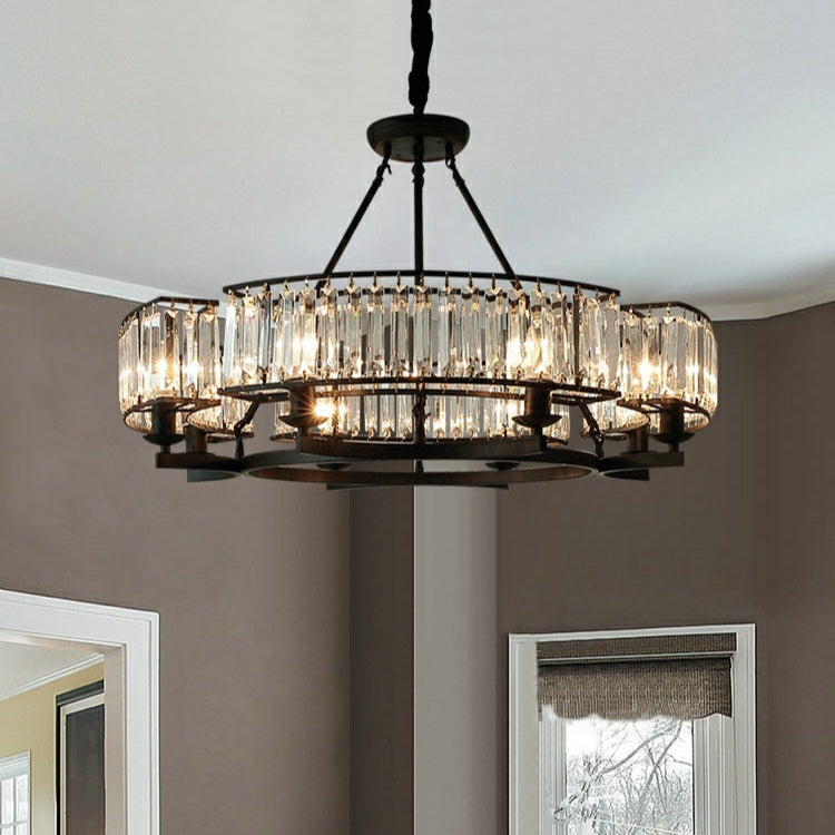 Decorative 6/ 8/ 10/ 12-Light Crystal Ceiling Chandelier Triangular Prism Island Light Fixture Metal Shade for Living Room-Briglighting