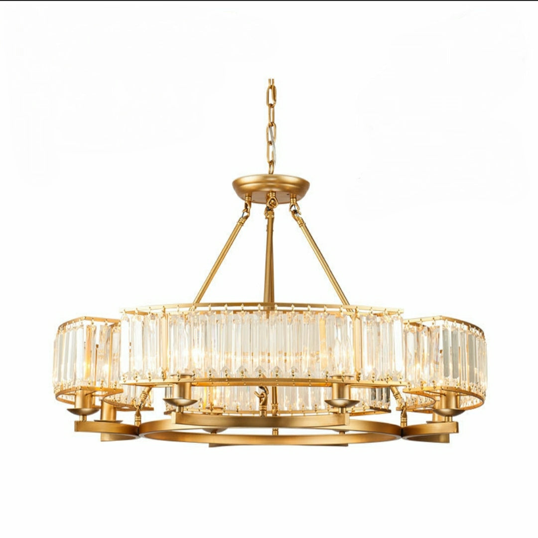Decorative 6/ 8/ 10/ 12-Light Crystal Ceiling Chandelier Triangular Prism Island Light Fixture Metal Shade for Living Room-Briglighting