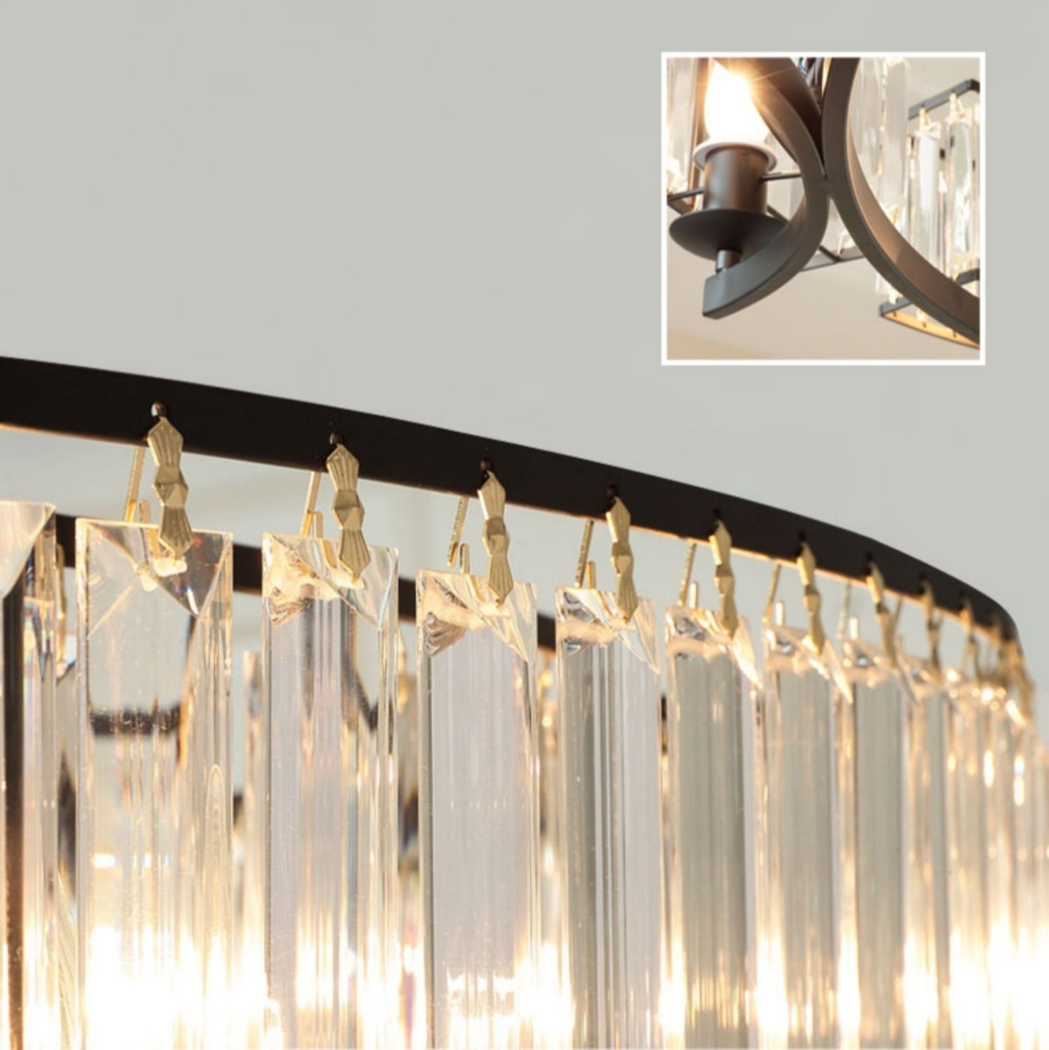 Decorative 6/ 8/ 10/ 12-Light Crystal Ceiling Chandelier Triangular Prism Island Light Fixture Metal Shade for Living Room-Briglighting