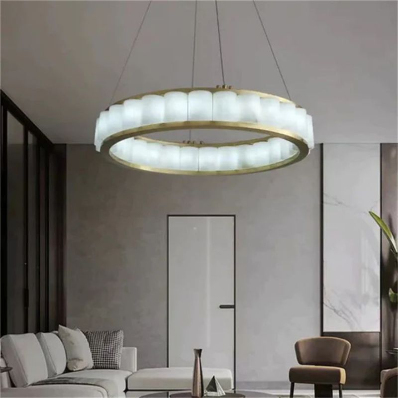 Alabaster Circle Round Chandeliers-Chandelier-Briglighting