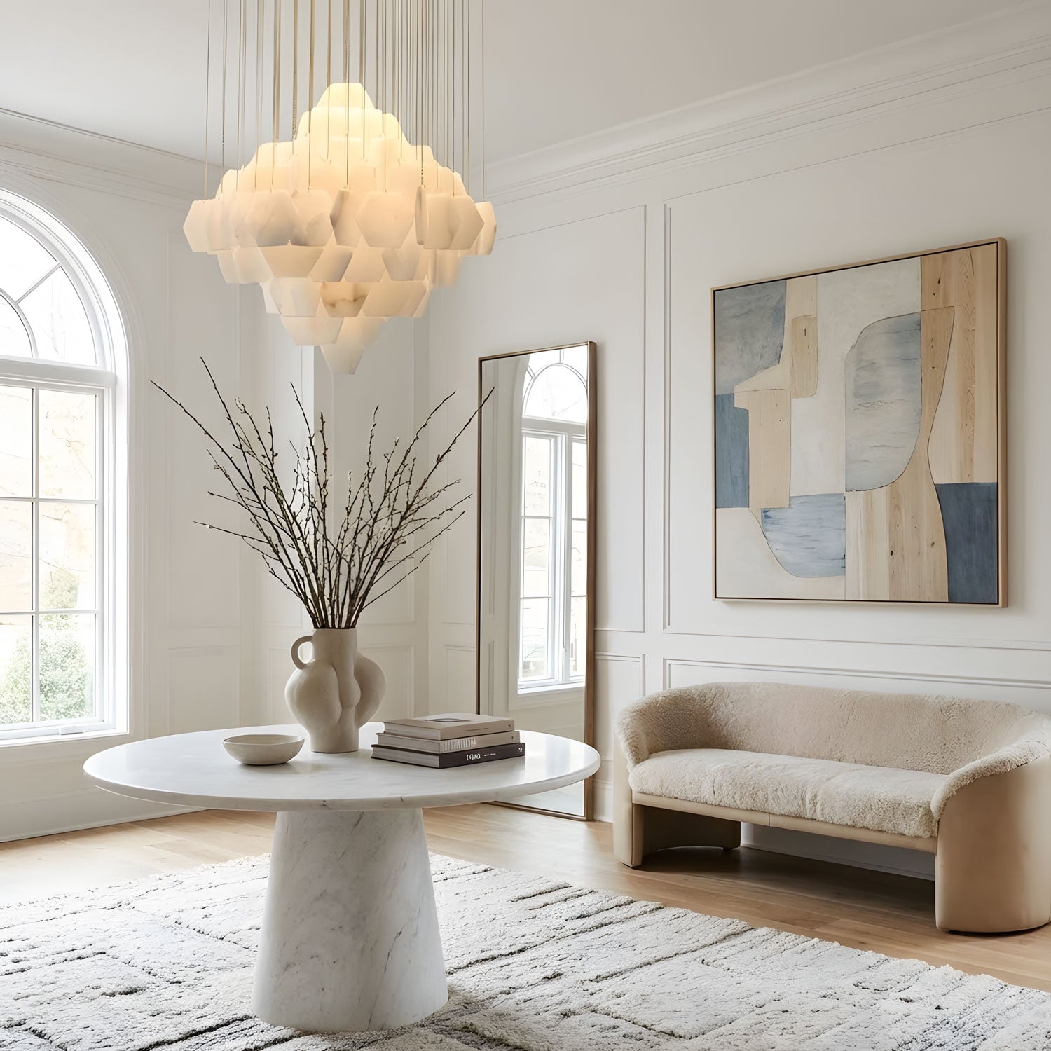 Elegant Hexa Alabaster Cascade Chandelier-Chandelier-Briglighting
