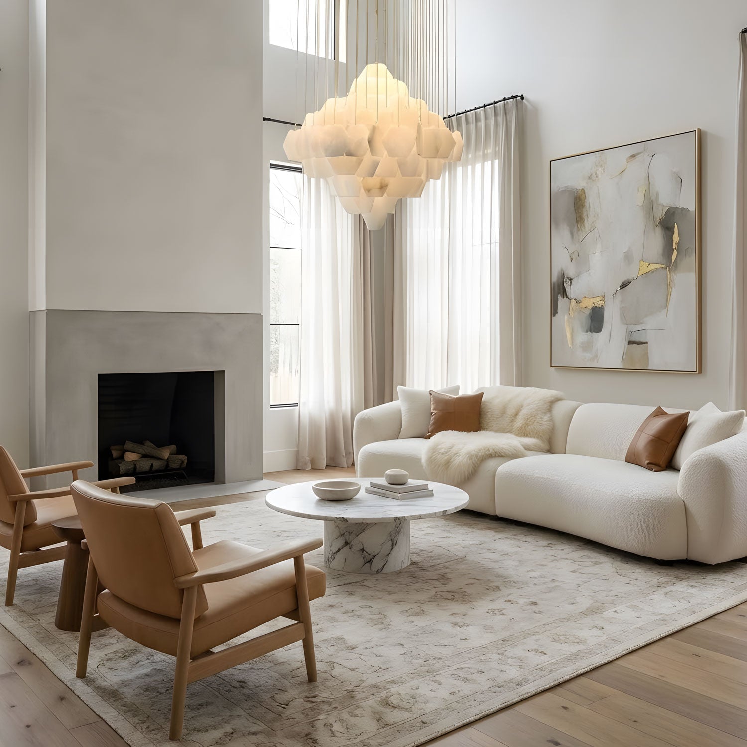 Elegant Hexa Alabaster Cascade Chandelier-Chandelier-Briglighting