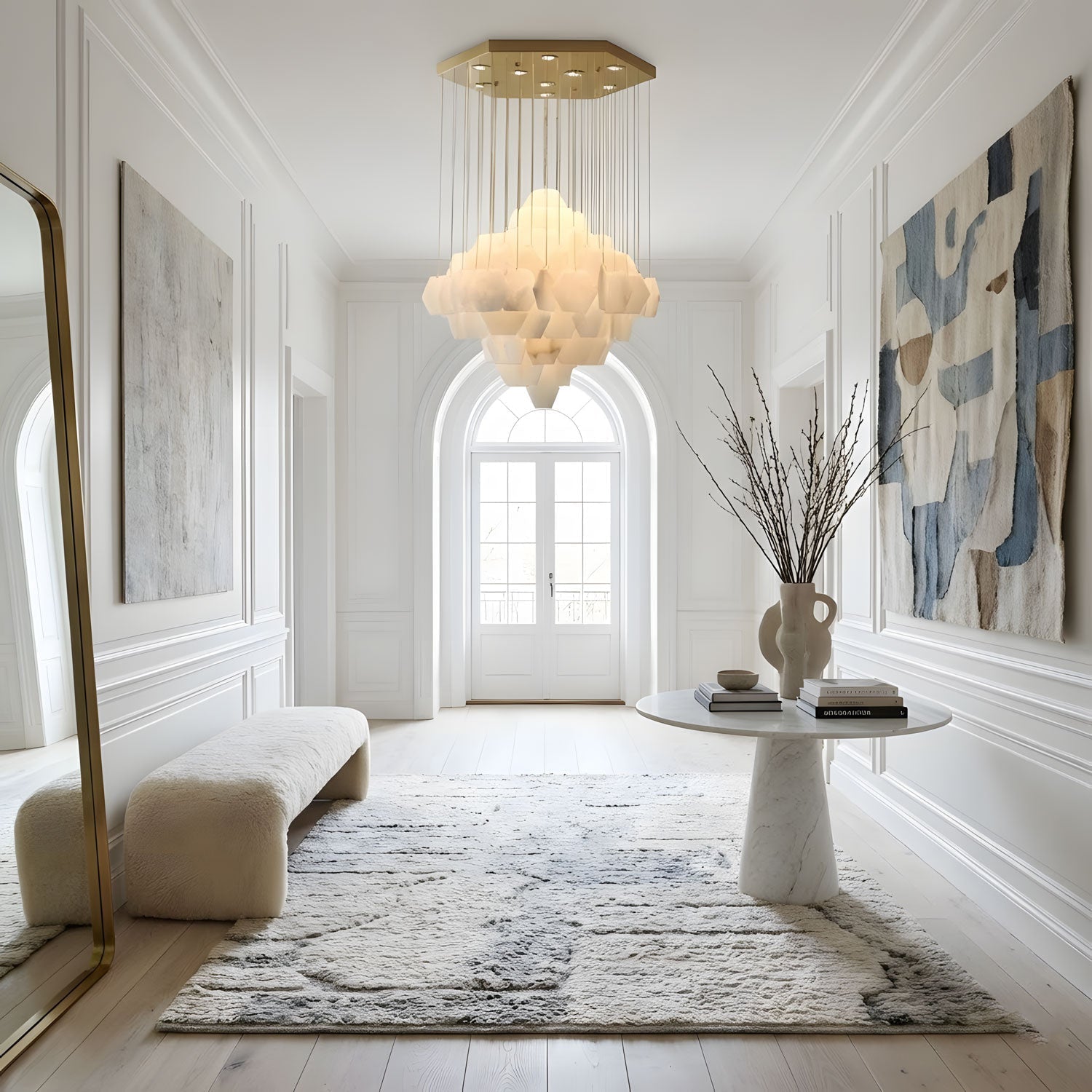 Elegant Hexa Alabaster Cascade Chandelier-Chandelier-Briglighting
