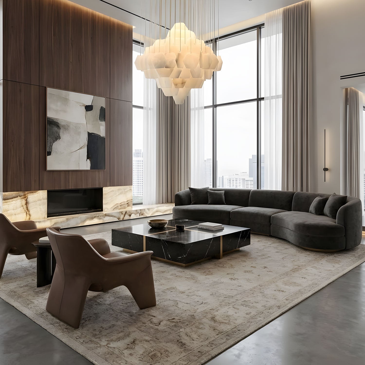 Elegant Hexa Alabaster Cascade Chandelier-Chandelier-Briglighting