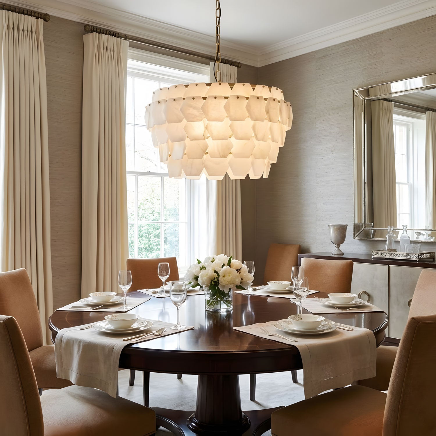 Elegant Hexa Cloud Alabaster Pendant Light-Chandelier-Briglighting