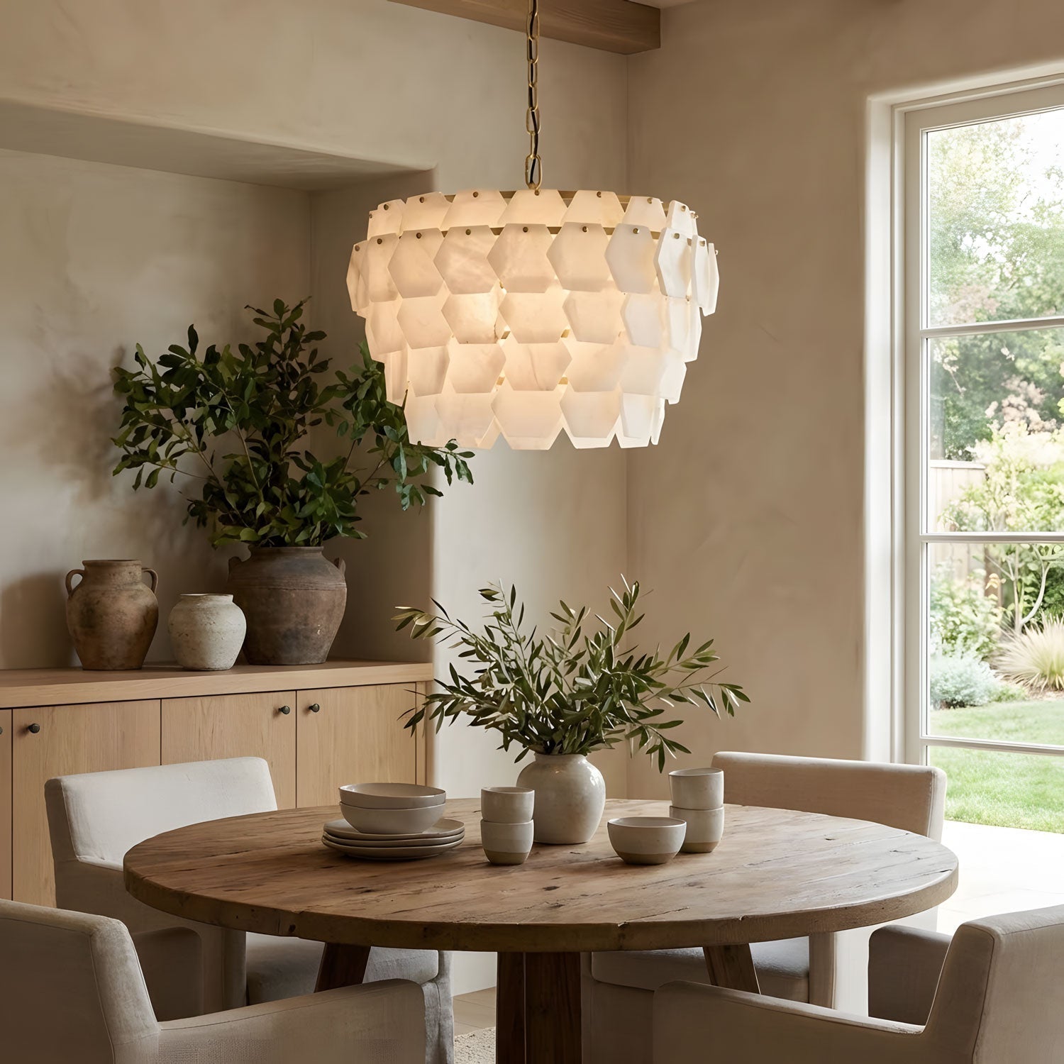 Elegant Hexa Cloud Alabaster Pendant Light-Chandelier-Briglighting