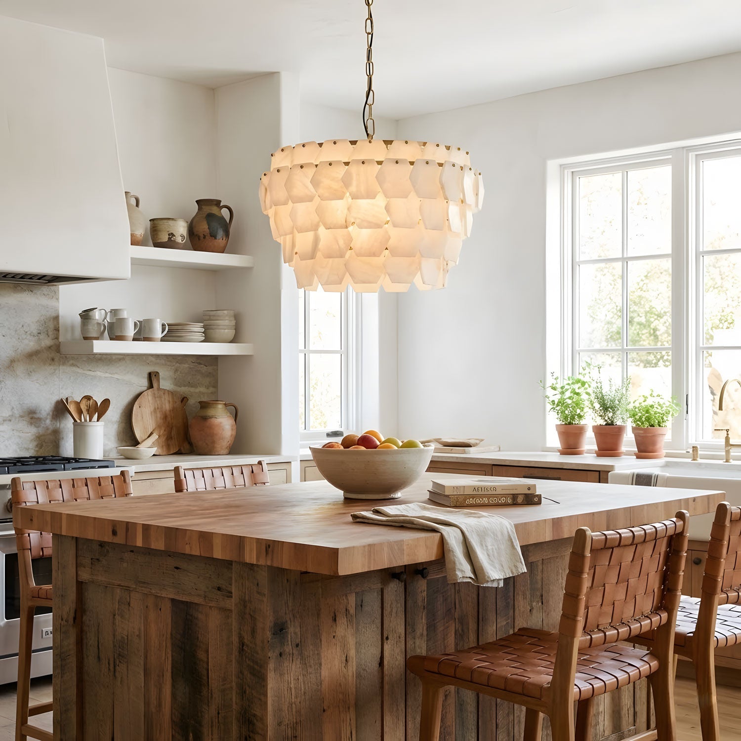 Elegant Hexa Cloud Alabaster Pendant Light-Chandelier-Briglighting