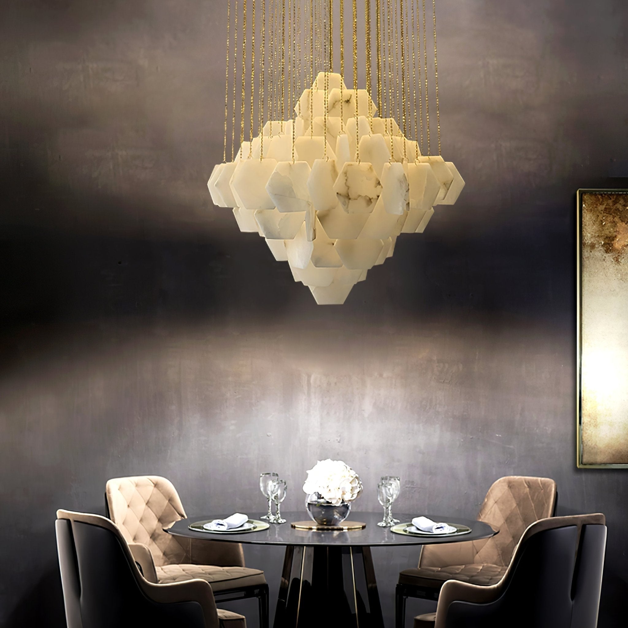 Elegant Hexa Alabaster Cascade Chandelier-Chandelier-Briglighting