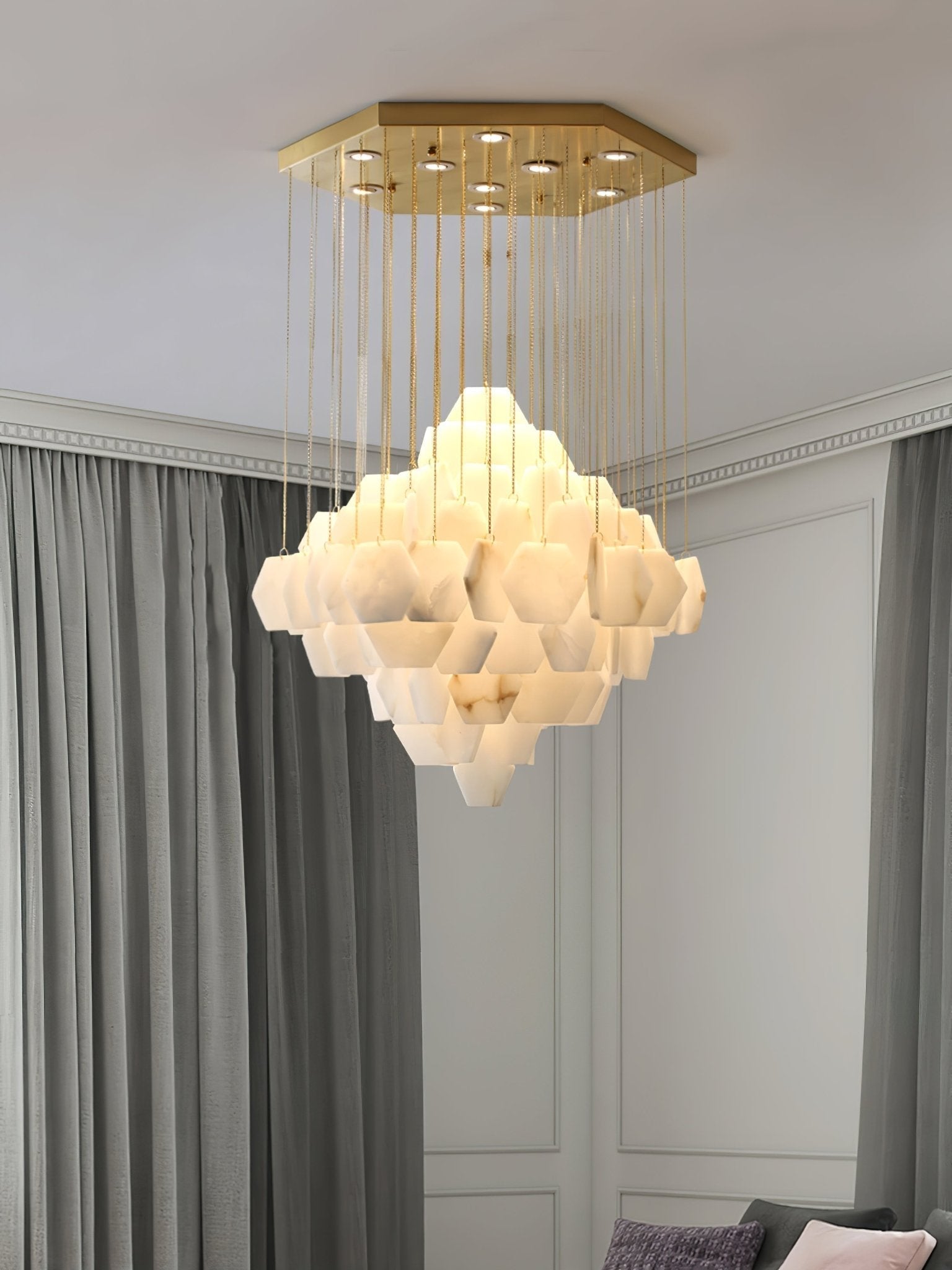 Elegant Hexa Alabaster Cascade Chandelier-Chandelier-Briglighting
