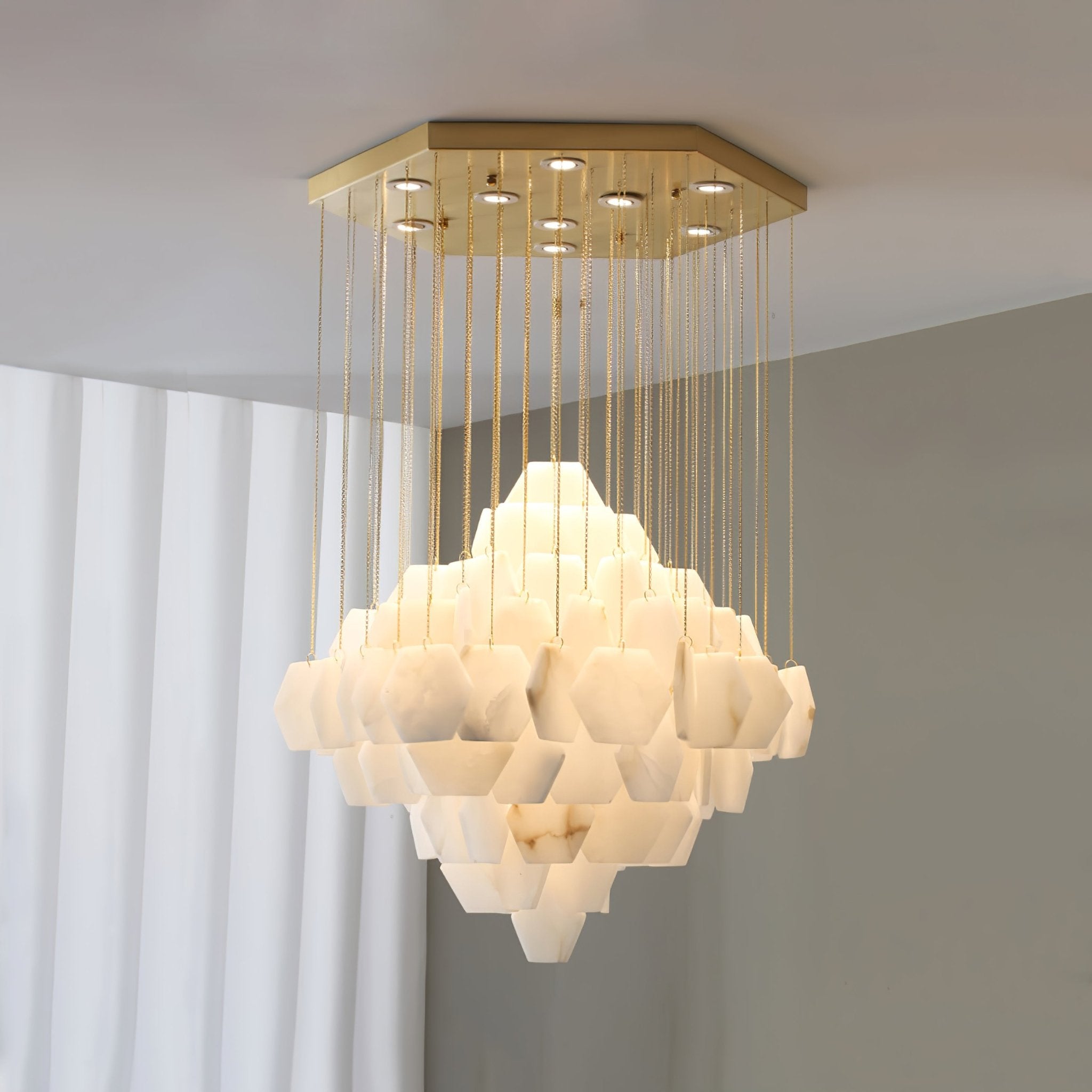 Elegant Hexa Alabaster Cascade Chandelier-Chandelier-Briglighting