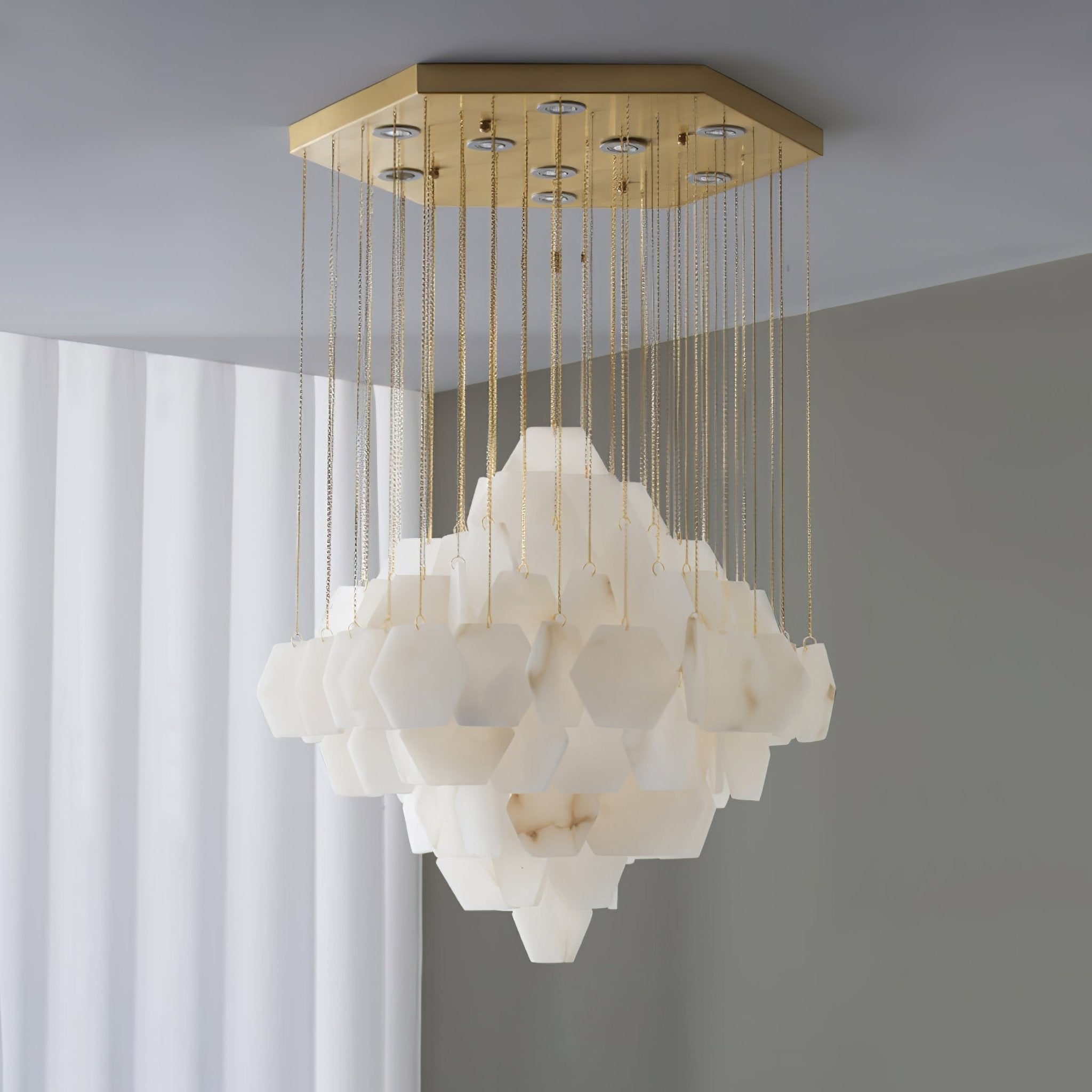 Elegant Hexa Alabaster Cascade Chandelier-Chandelier-Briglighting