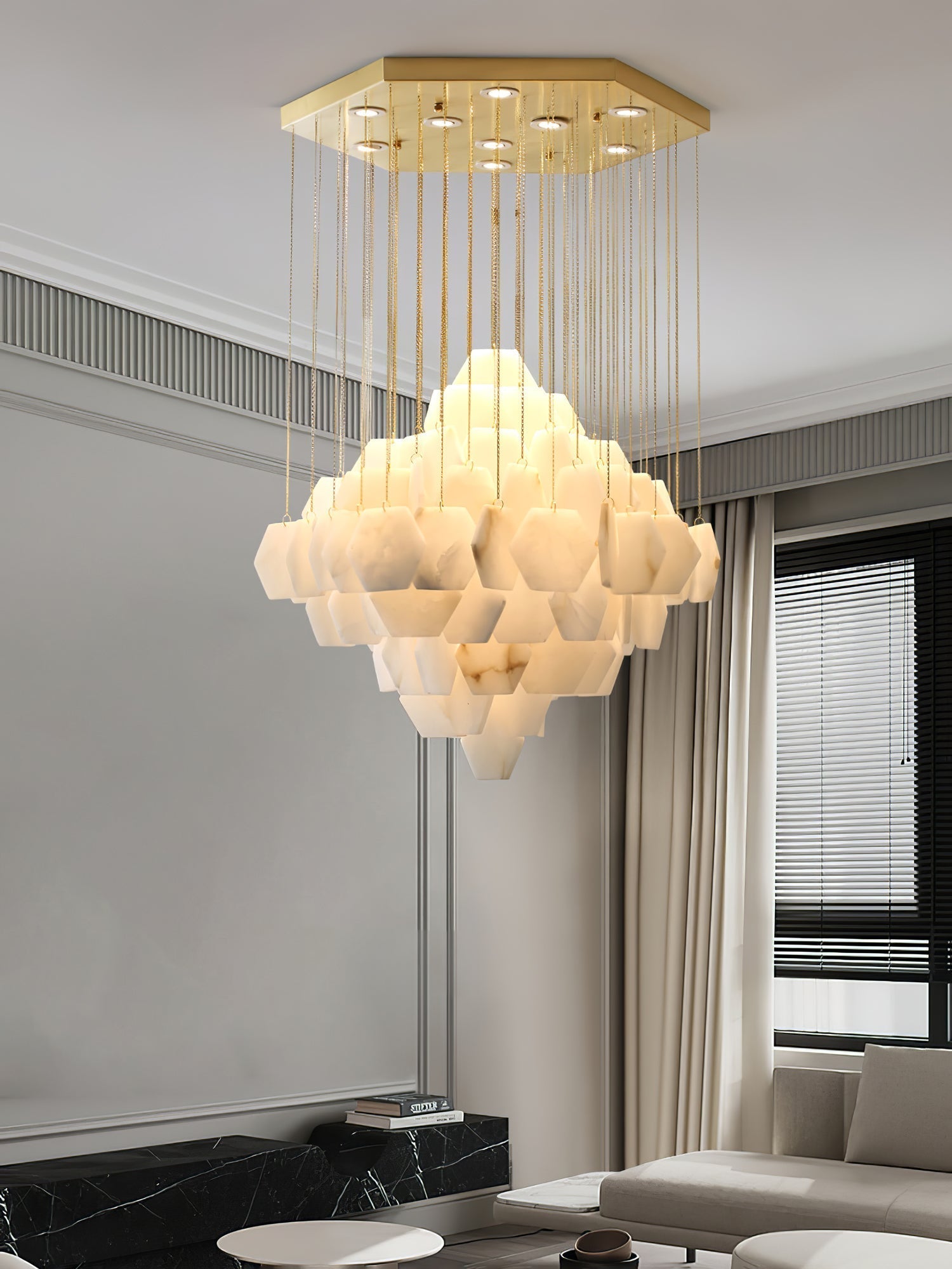Elegant Hexa Alabaster Cascade Chandelier-Chandelier-Briglighting