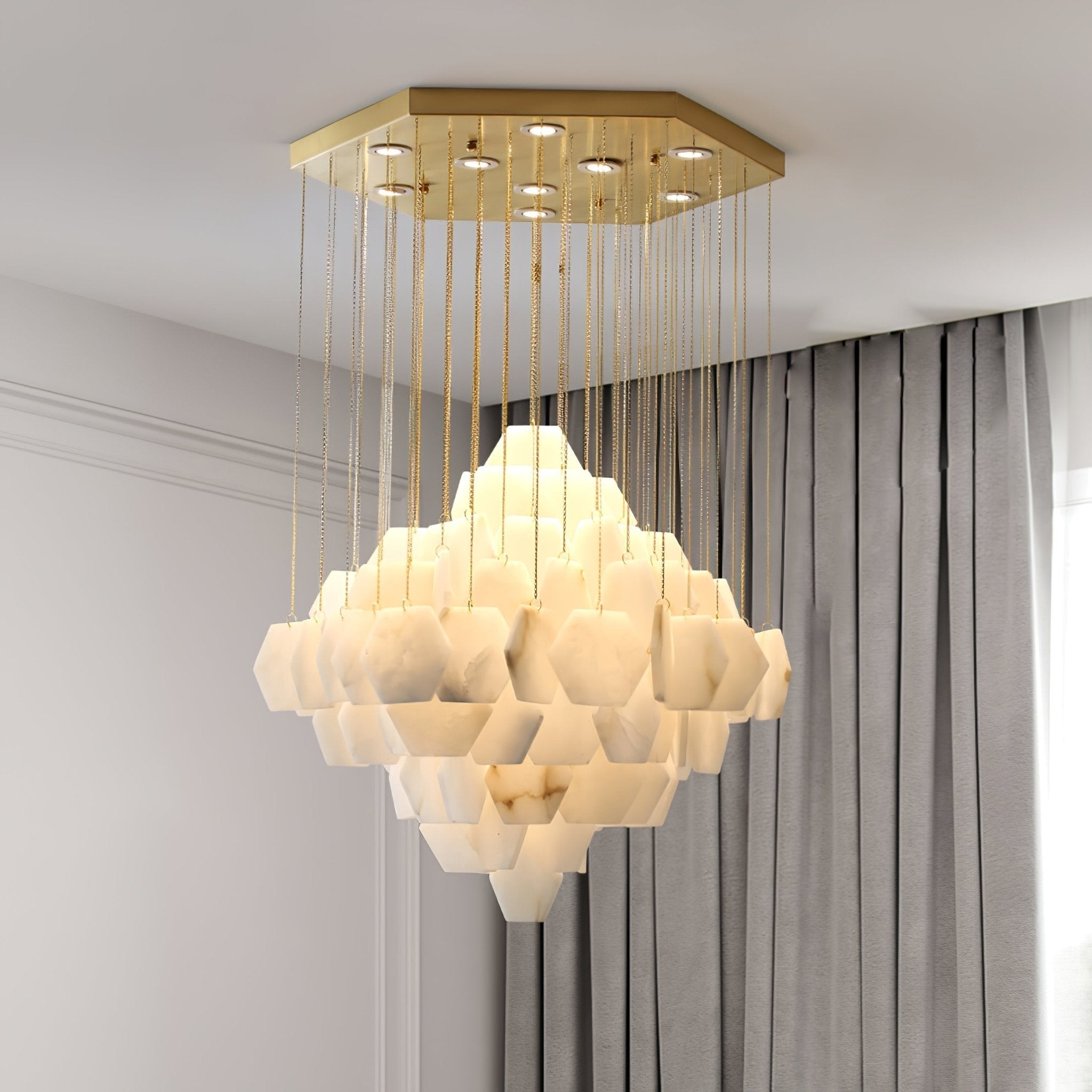 Elegant Hexa Alabaster Cascade Chandelier-Chandelier-Briglighting