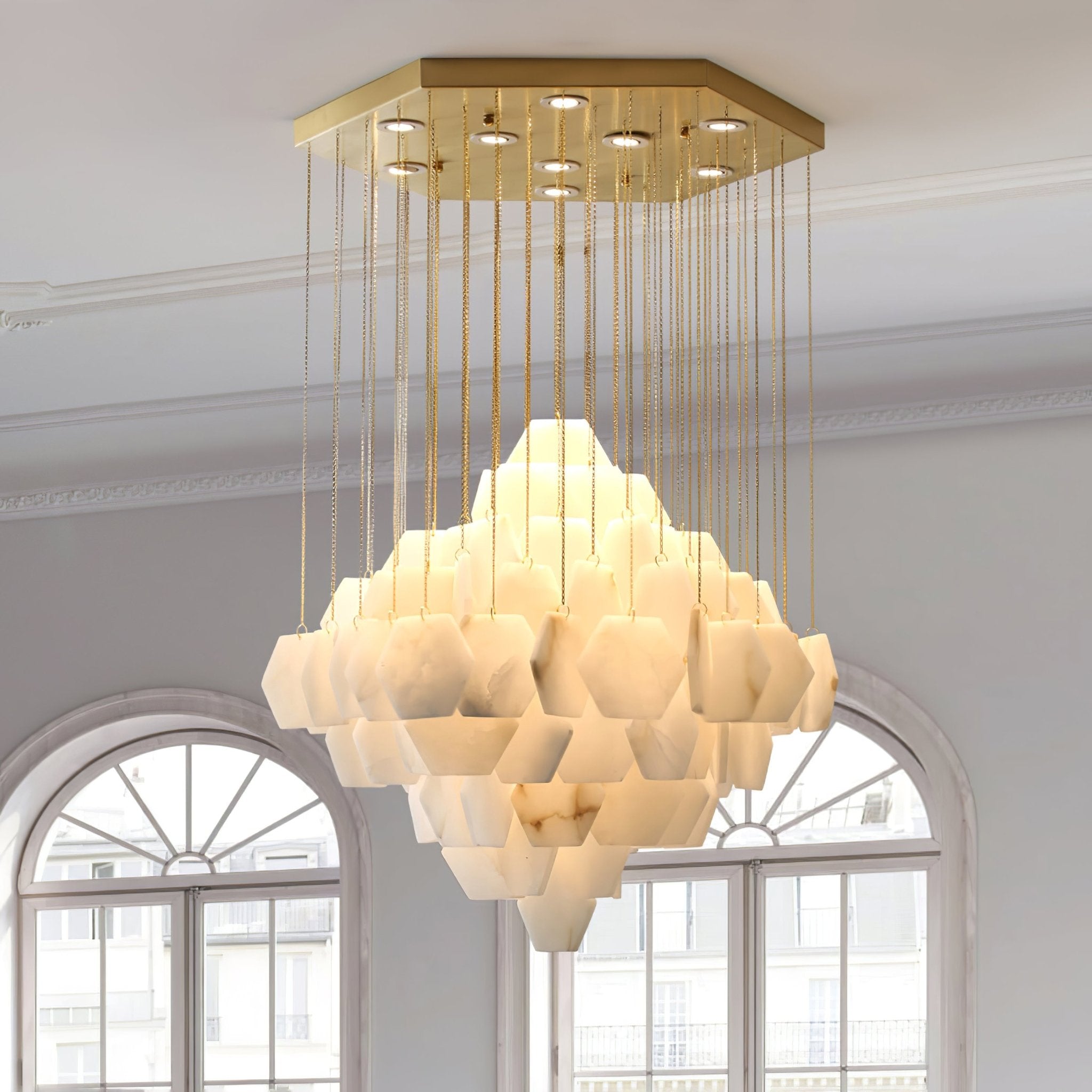 Elegant Hexa Alabaster Cascade Chandelier-Chandelier-Briglighting