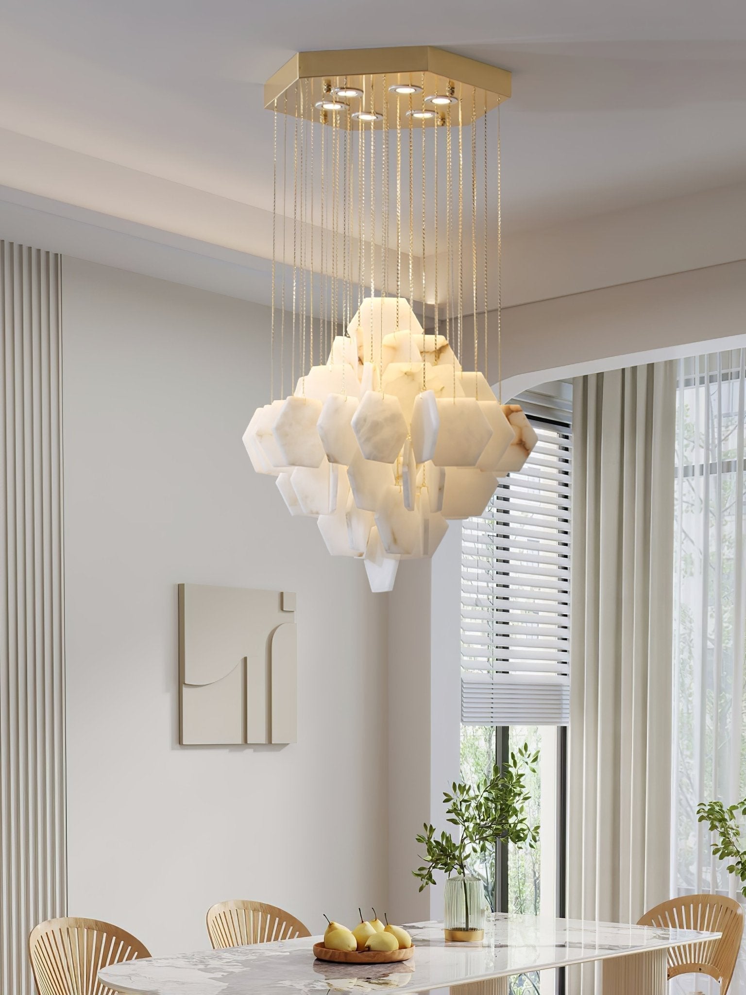 Elegant Hexa Alabaster Cascade Chandelier-Chandelier-Briglighting