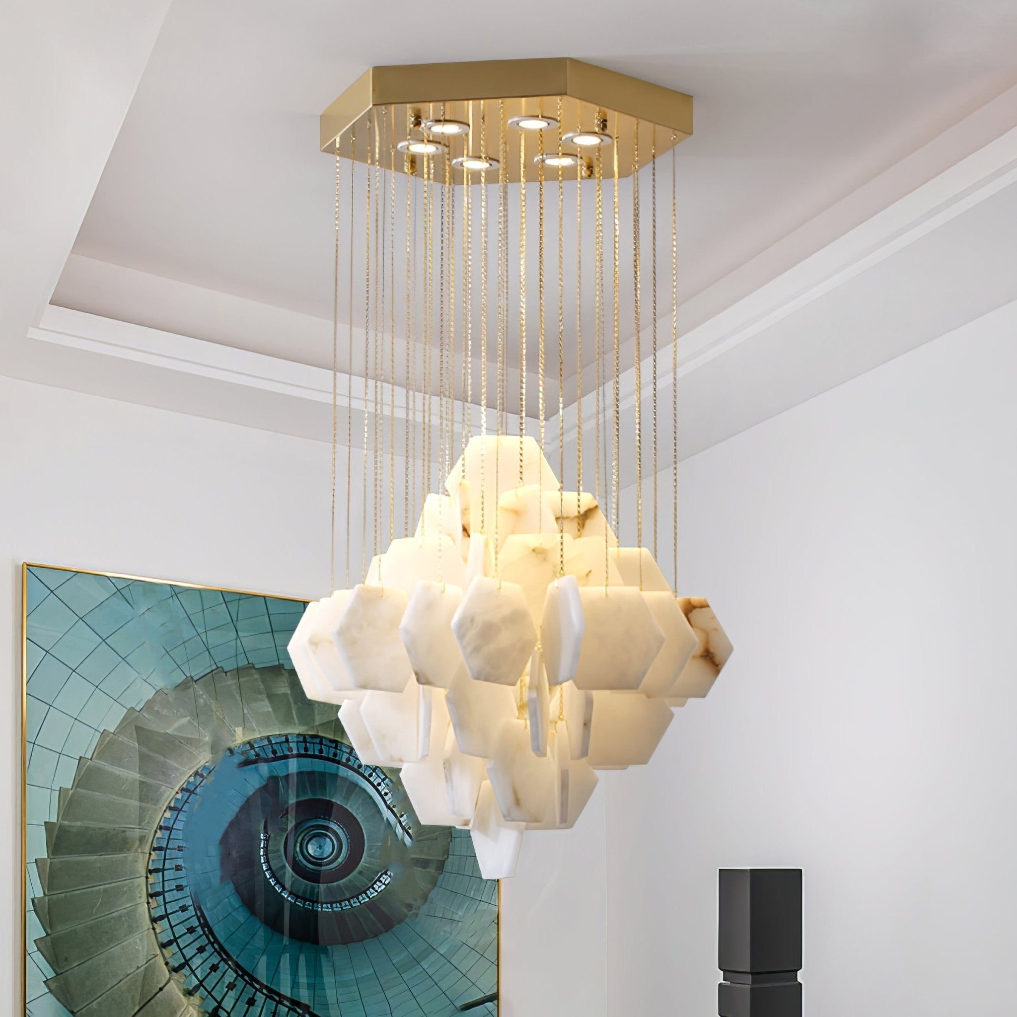 Elegant Hexa Alabaster Cascade Chandelier-Chandelier-Briglighting
