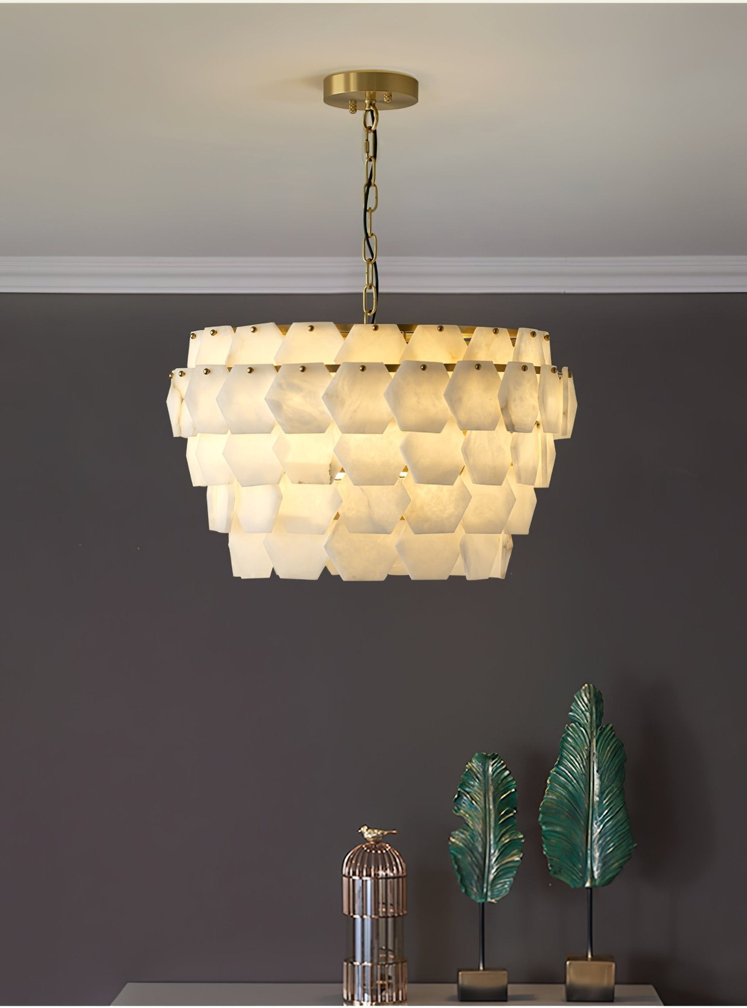 Elegant Hexa Cloud Alabaster Pendant Light-Chandelier-Briglighting