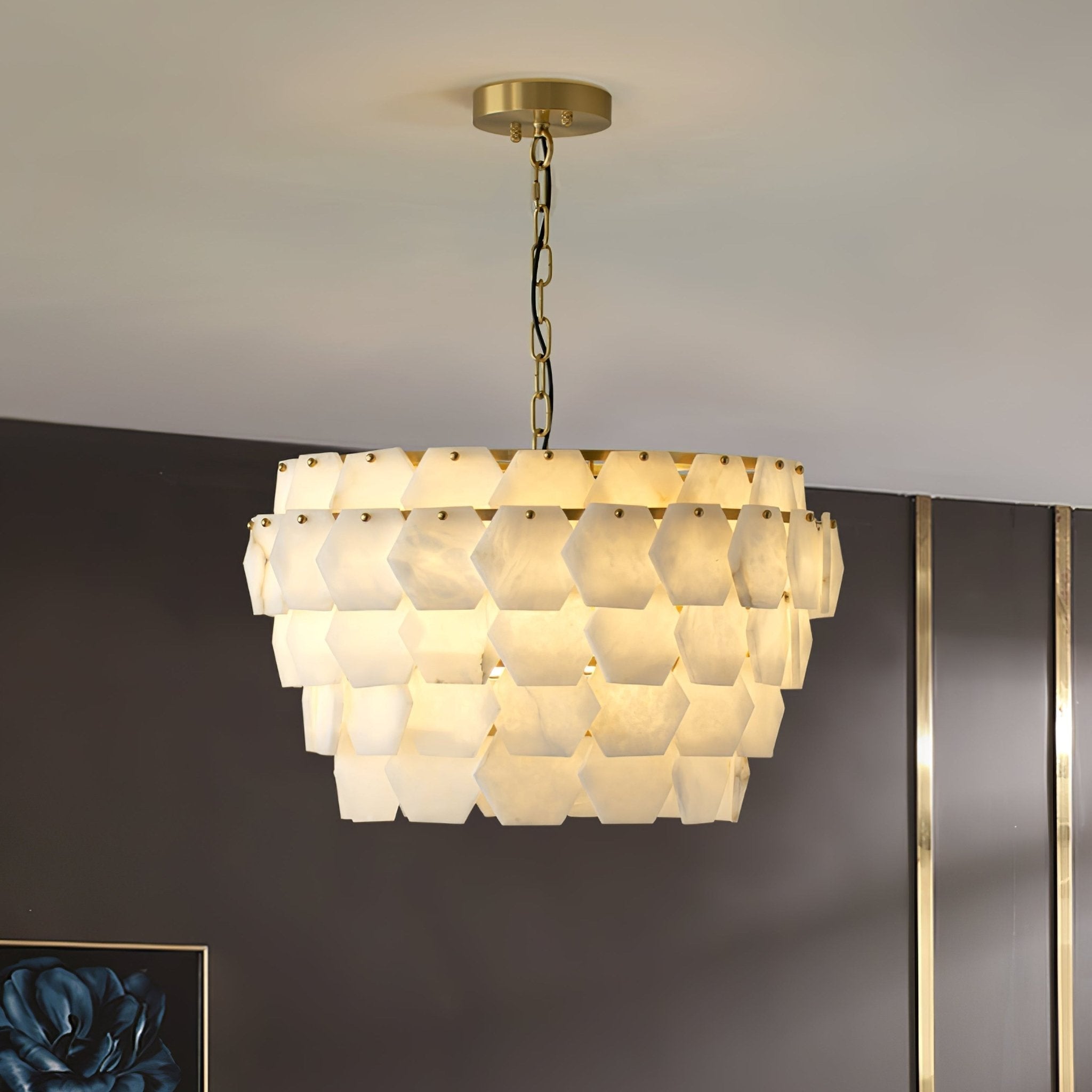 Elegant Hexa Cloud Alabaster Pendant Light-Chandelier-Briglighting